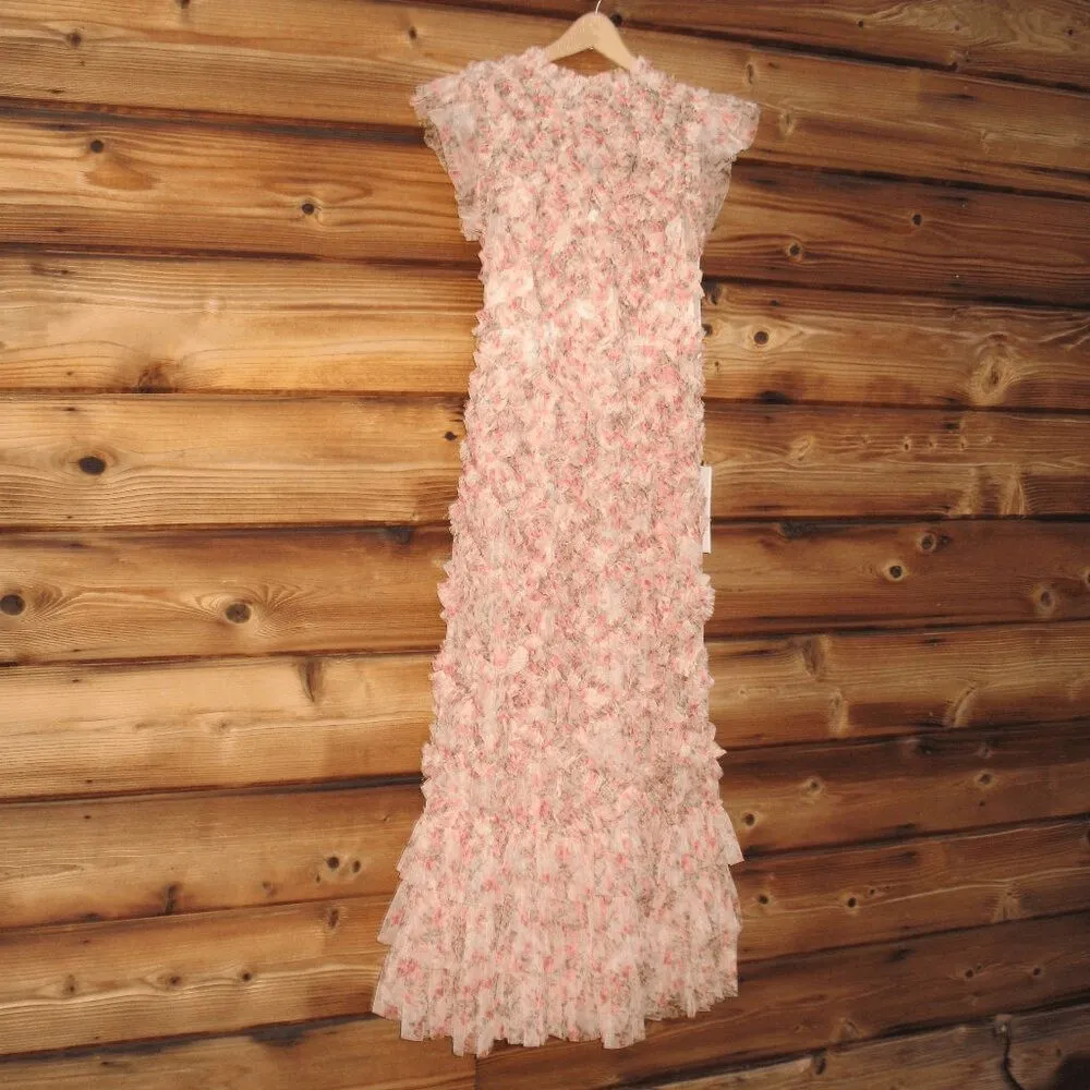 NWT MAC DUGGAL Ruffle Tiered Short Sleeve A Line Dress Beige 2 - Image 7