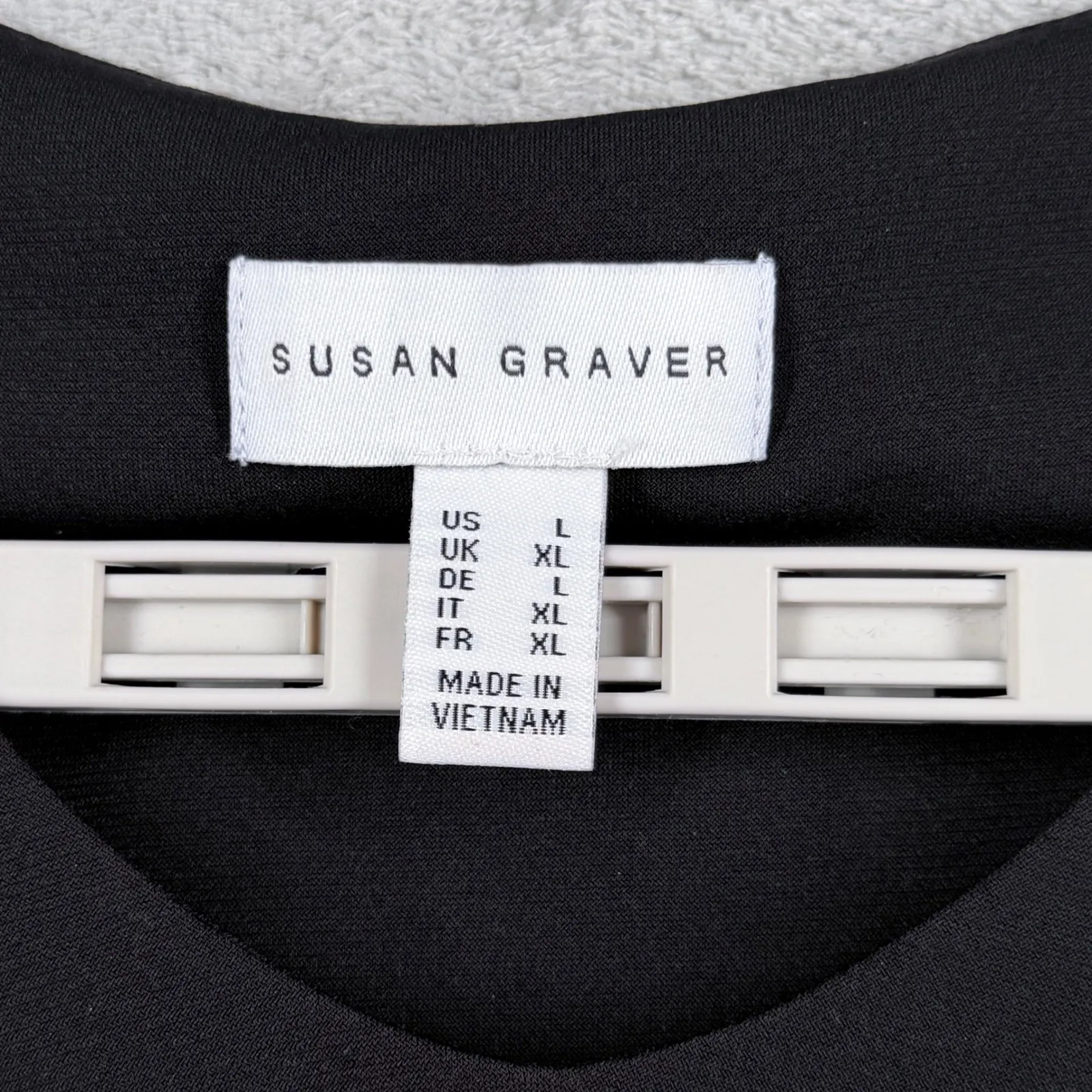 Susan Graver Black Cold Shoulder Tiered Ruffle Blouse Large 3/4 Sleeve Neutral - Image 5