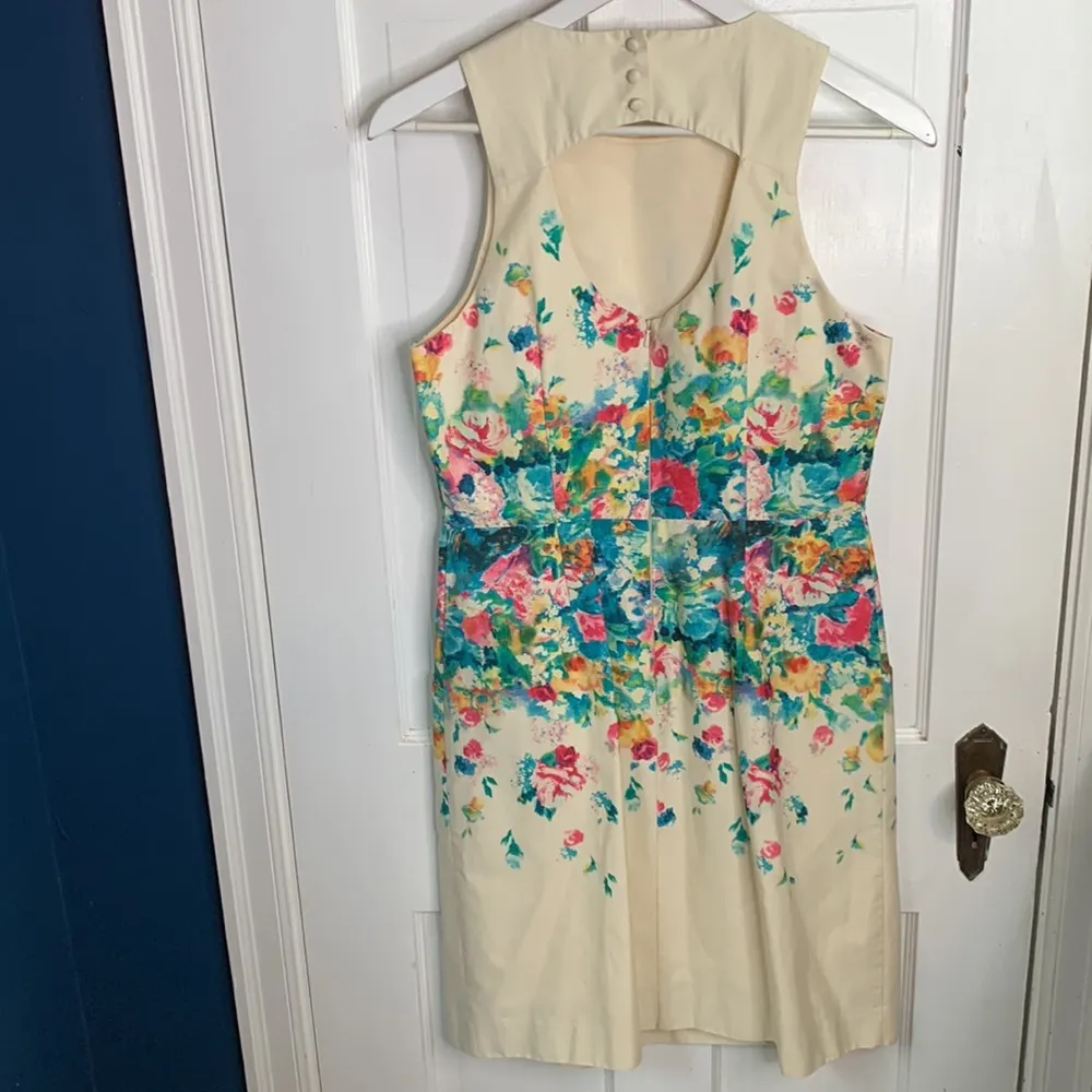 Anthropologie Maeve Tea Garden Sheath Dress Ivory Floral Sleeveless W-792 Size 8 - Image 10