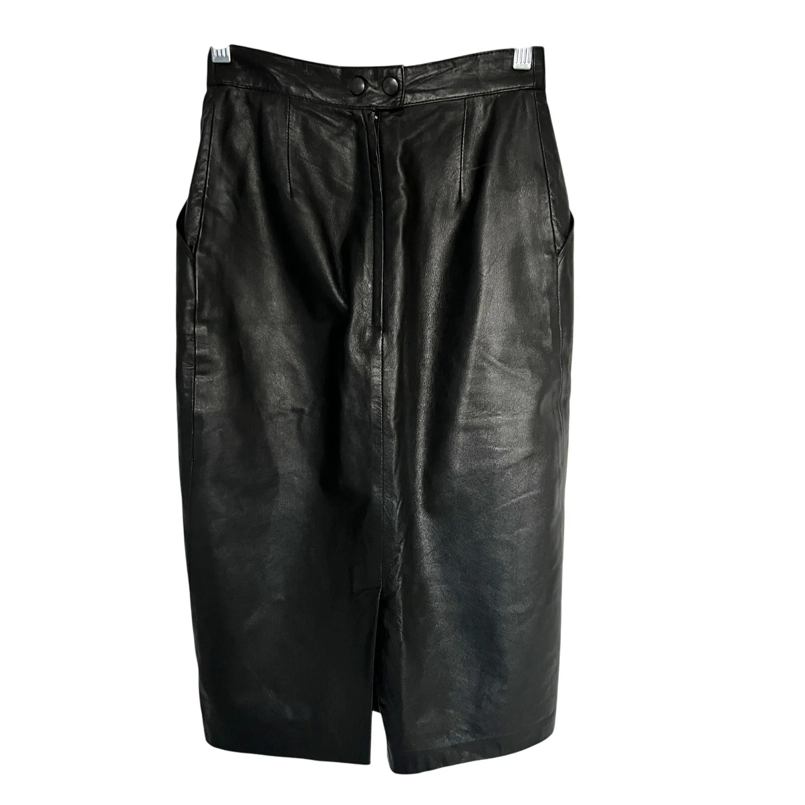 ItalModa Vintage Leather Black Pencil Skirt Sz XS - Image 2