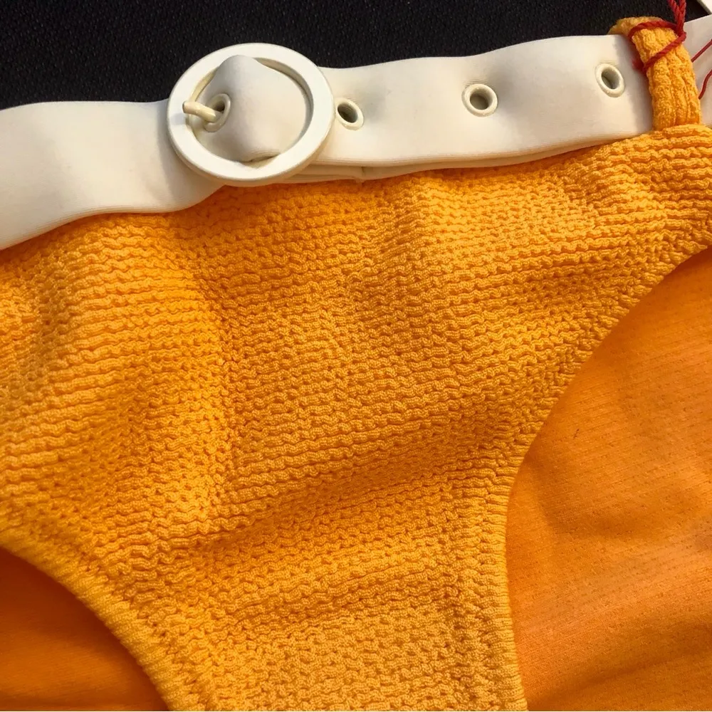 NWT Solid & Striped Rachel Bikini Bottom Belted White Contrast Mod Marigold Gold - Image 6