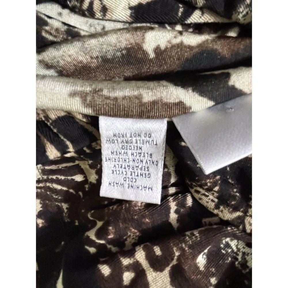 Chico's Travelers Button Front Blouse Tunic Size 1 US 8 Animal Print Brown Black - Image 6