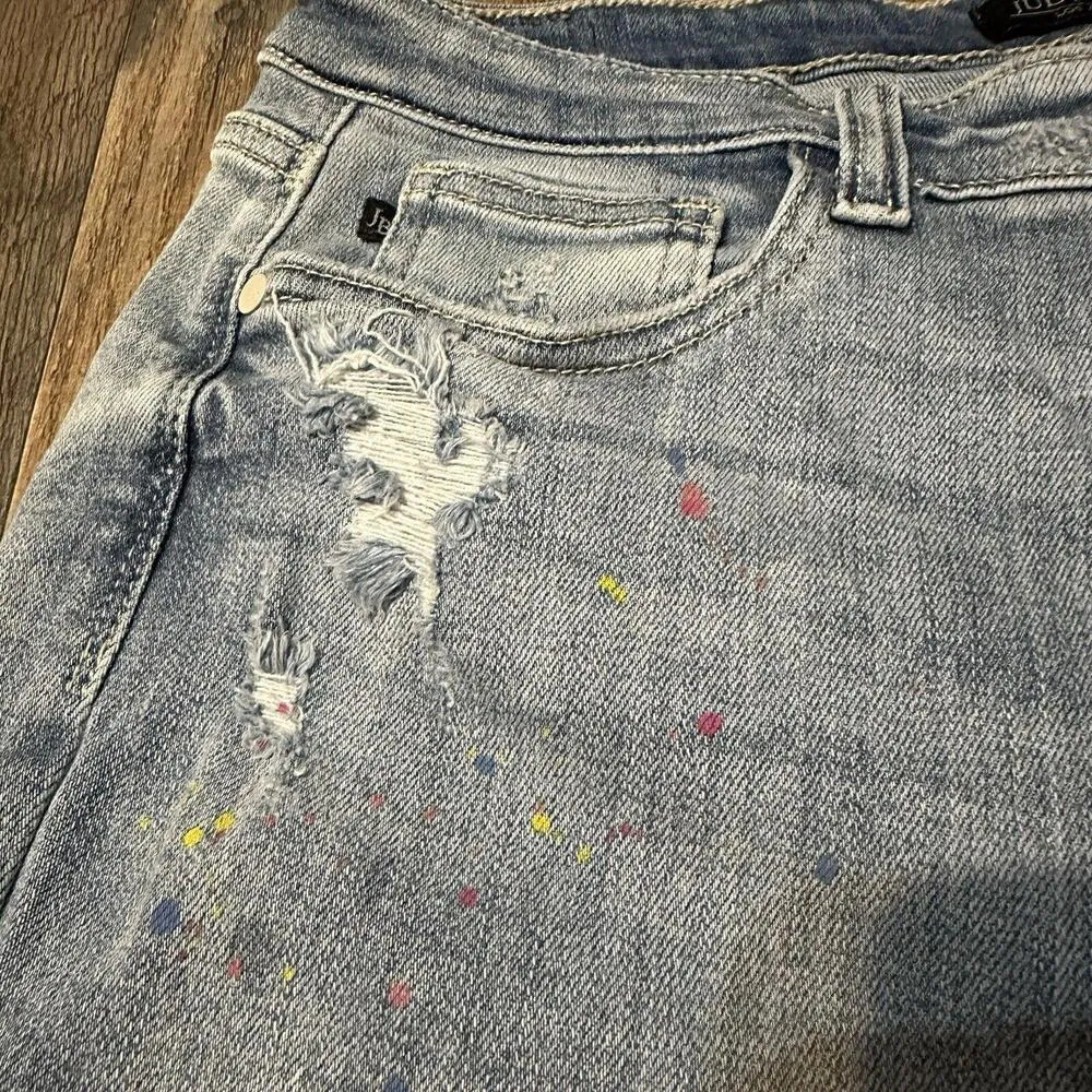 Judy Blue Boyfriend Fit Paint Splatter Distressed Stretch Jeans Size 13/31 - Image 4
