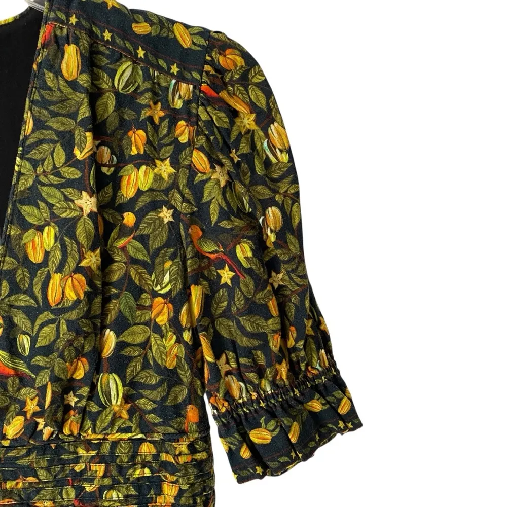 Farm Rio Star Fruit Linen Blend Yellow Black Mini Dress size XS - Image 5