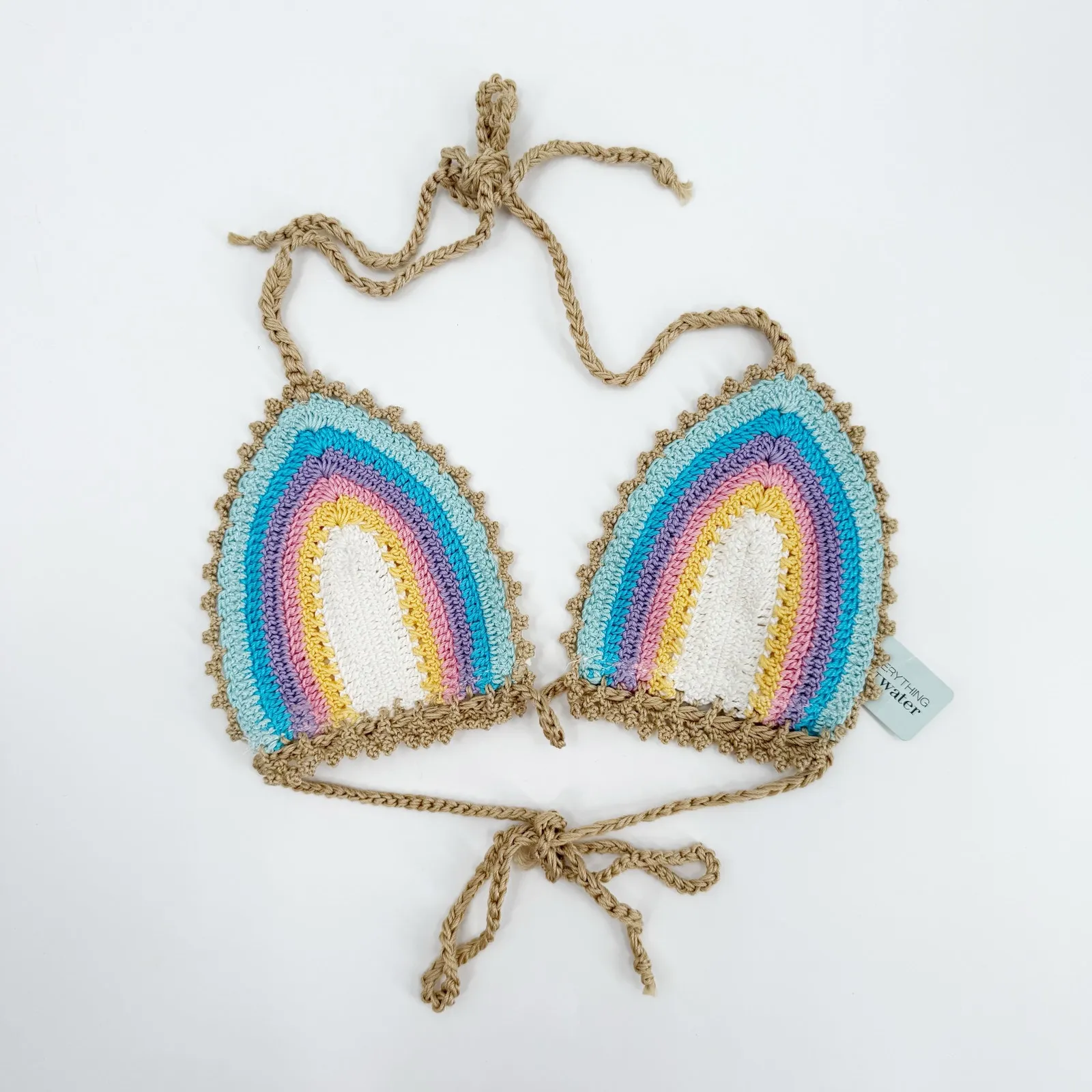 PILYQ PQ SWIM Bikini Top Size Small NWT Romance Crochet Triangle Halter Rainbow Tan - Image 7