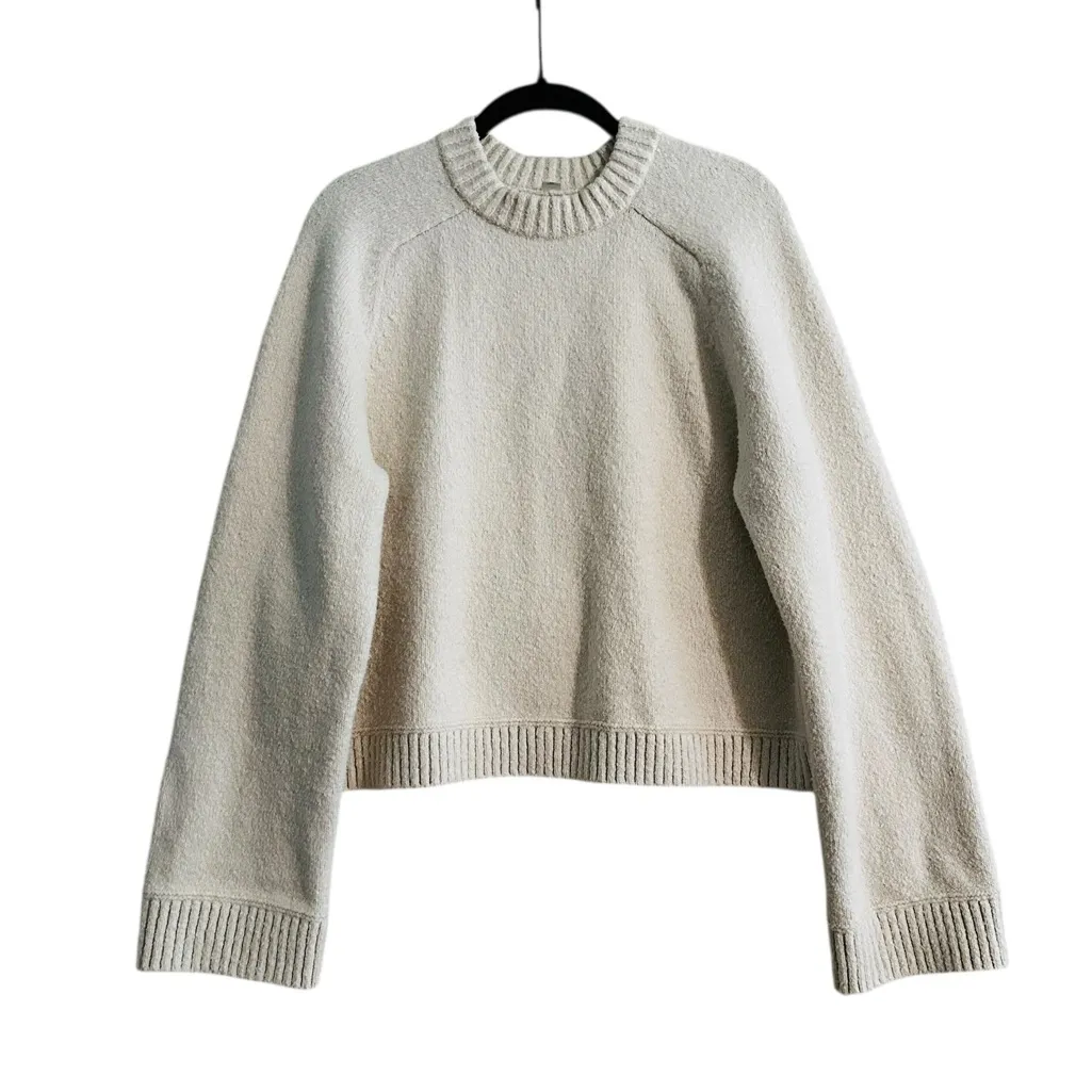 Lululemon Brushed Cotton Merino Blend Crewneck Sweater Ivory Preppy Size Small - Image 2