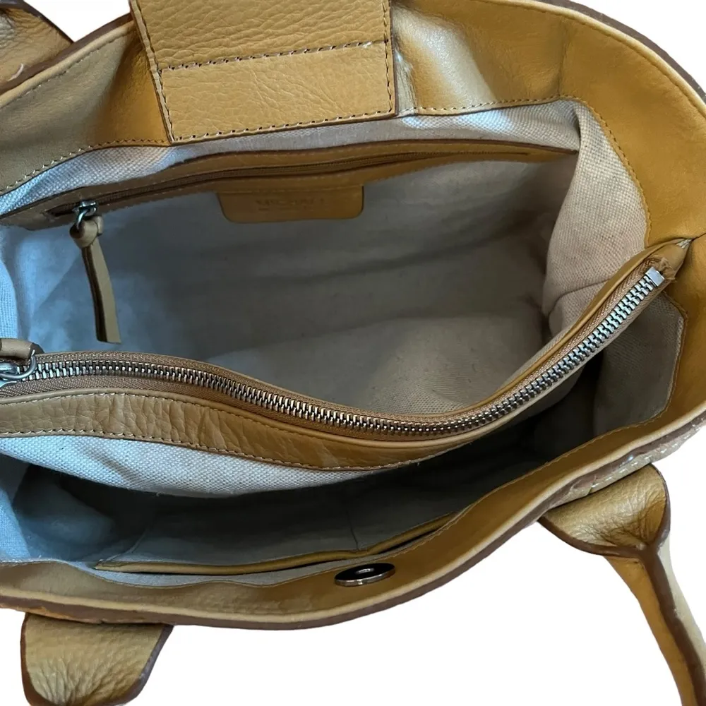 MICHAEL KORS Camel Leather Double Strap Satchel Tote - Image 11