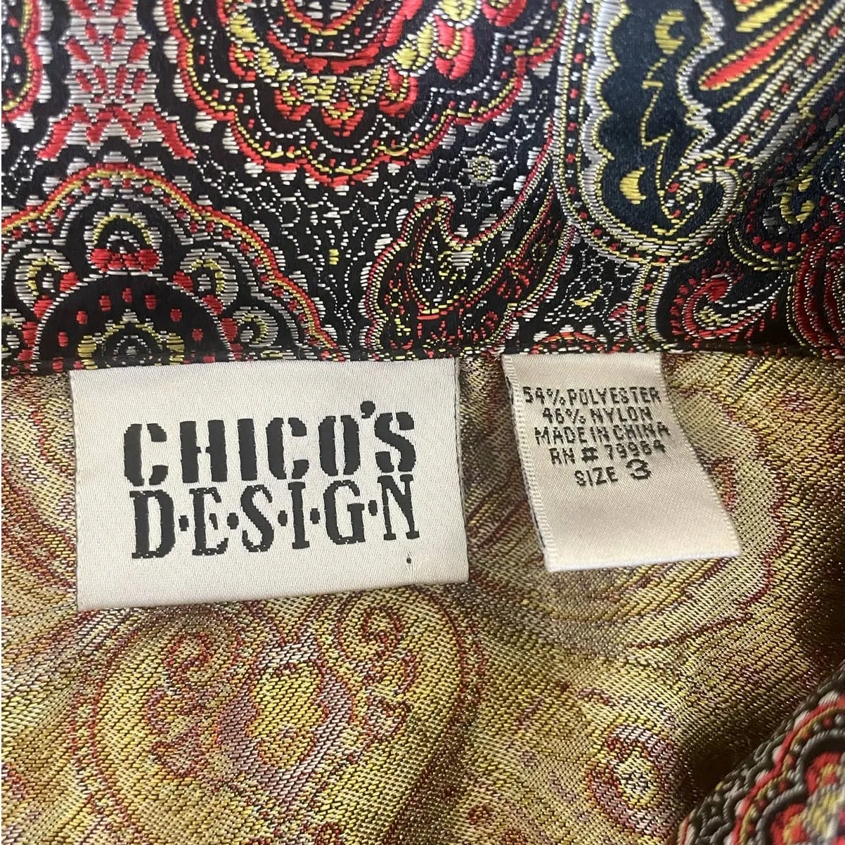 VTG Chicos Women Jacket Top Tapestry XL Paisley Jacquard Button Up Artsy‎ Career - Image 2