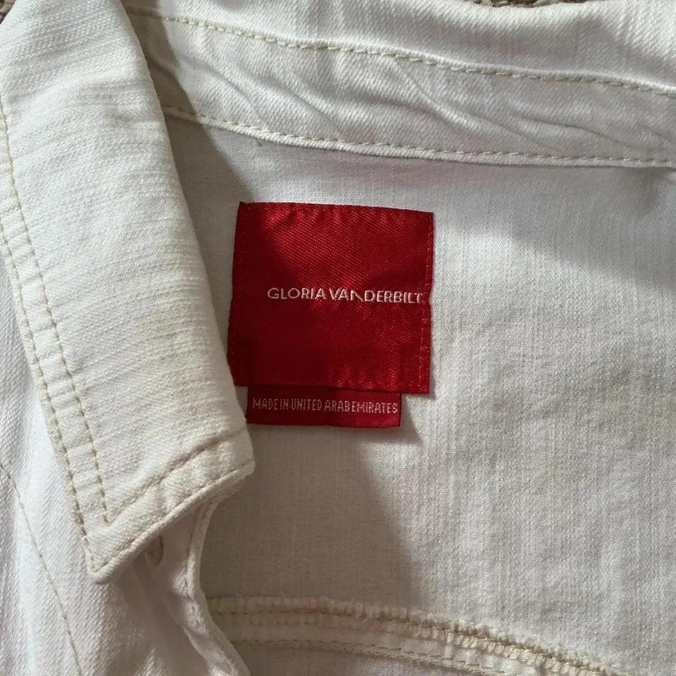 Gloria Vanderbilt White Denim Jacket Cropped 3/4 Sleeve Women's Size Medium - Image 7
