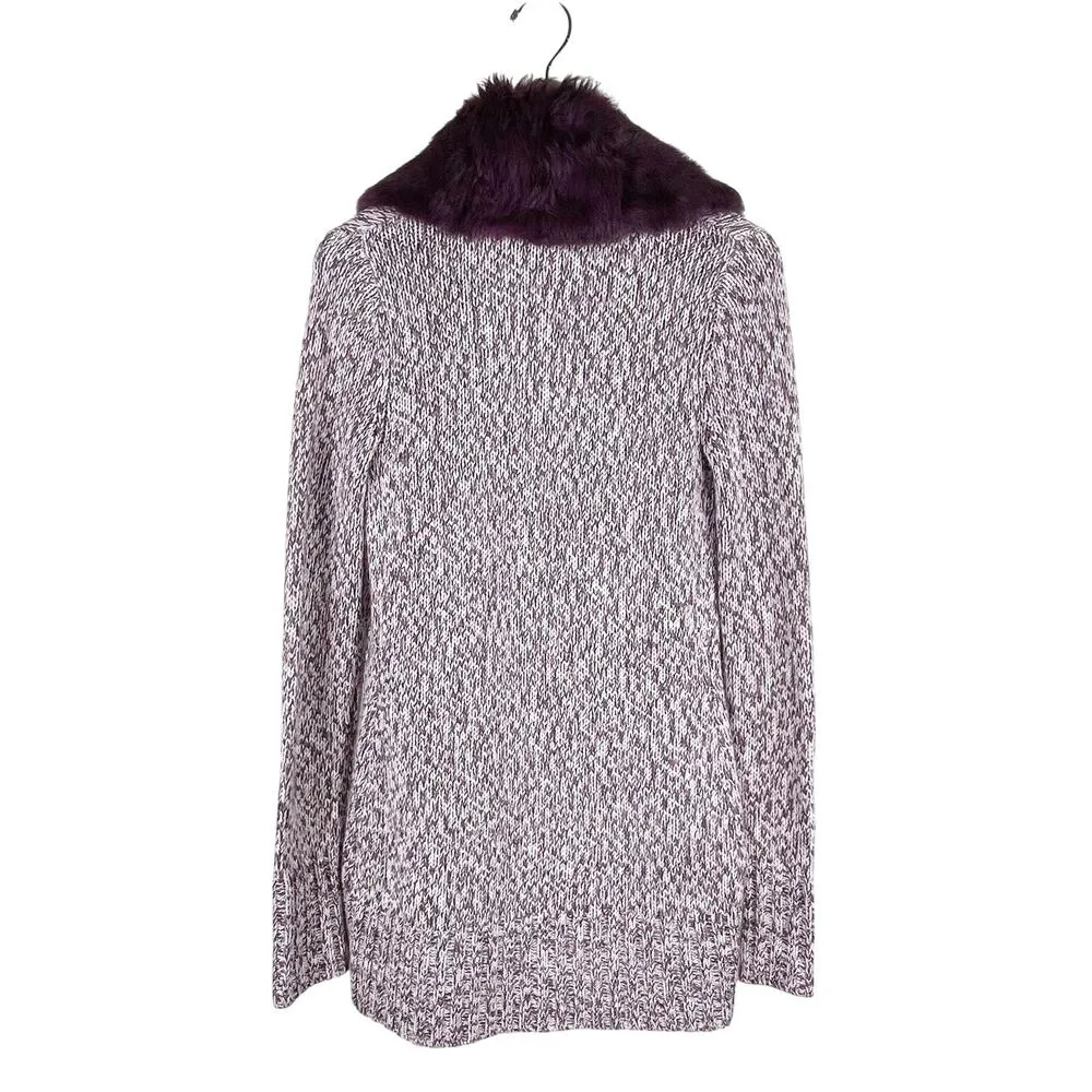 Y2K Women's Purple Speckled Open Front Duster Cardigan w Fur Collar SM - Image 2