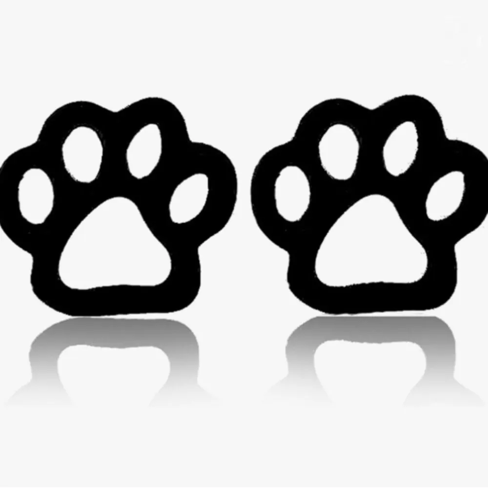 Paw Print Cut Out Stainless Steel Fashion Stud Earrings, GUNMETAL BLACK - Image 6