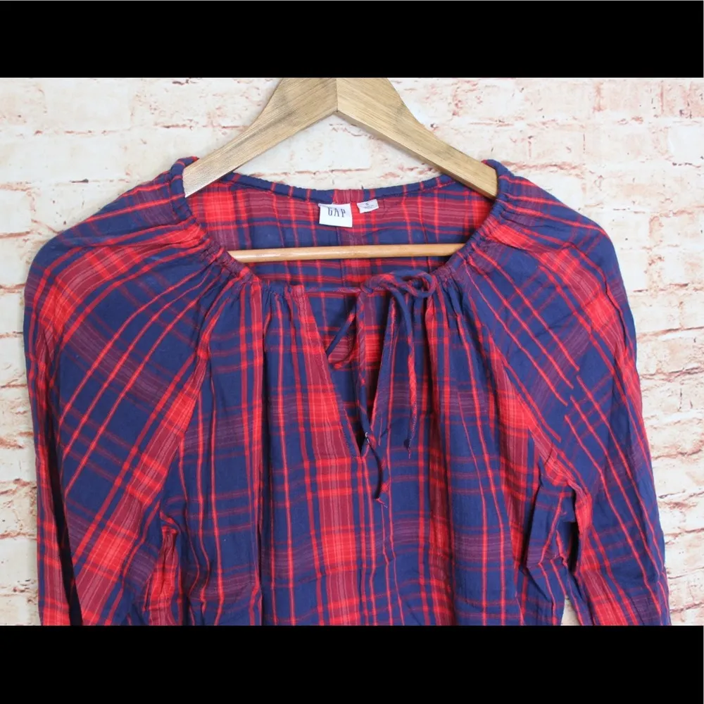 Gap | Red Navy Plaid Blouse - Image 4