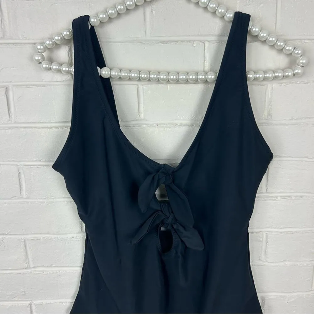 Old Navy Tie Front Cut Out Black One Piece Swimsuit Size M - Image 3