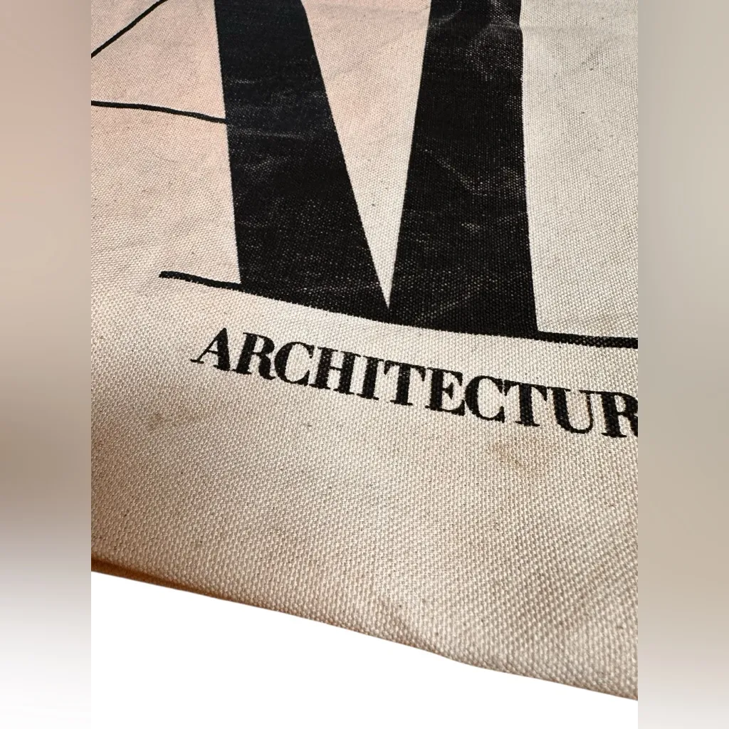 Architectural Digest Canvas Tote Bag Book Carry Handbag Beige Spell Out Washable Black - Image 4