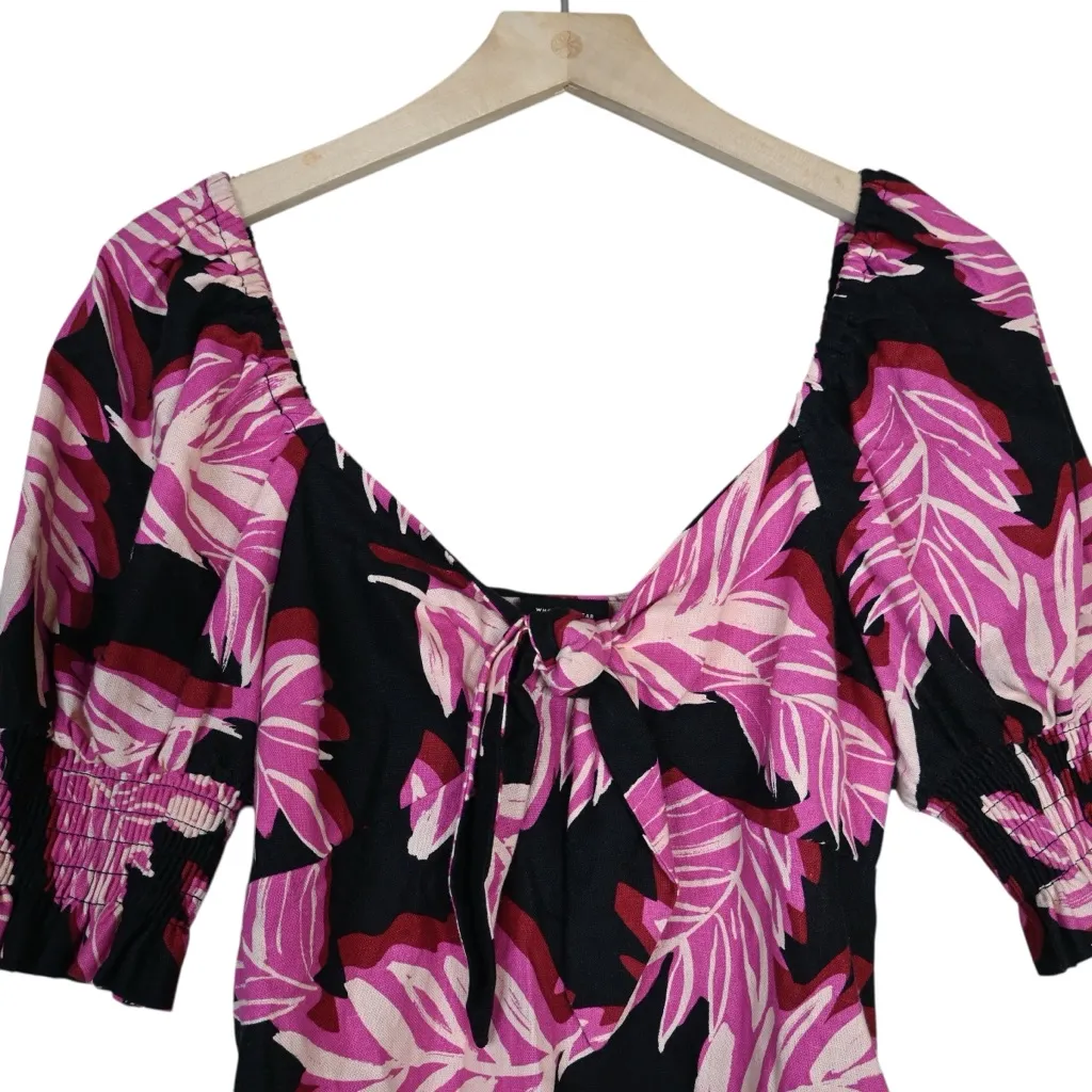 Who What Wear Women's XS Tropical Puff Sleeve Linen Dress - Image 5