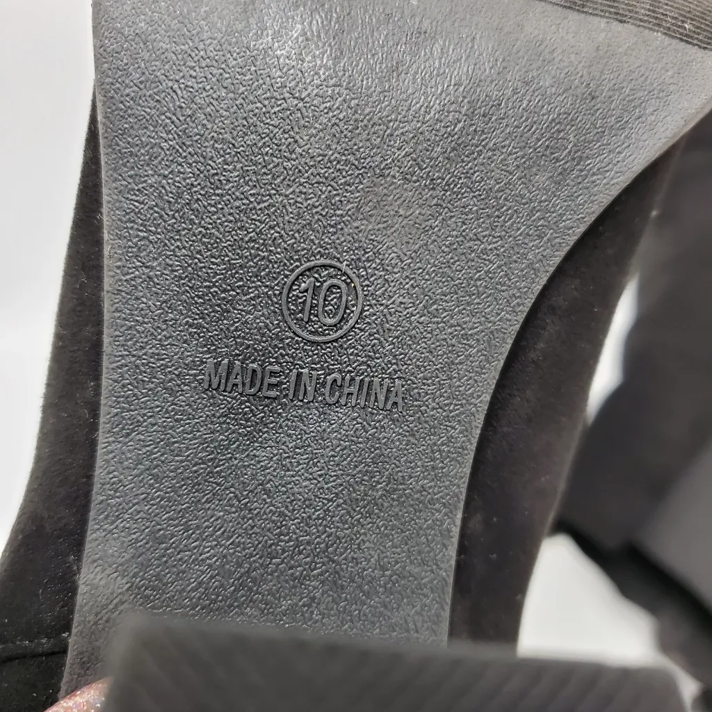 NY&C Suede Ankle Boots Block Heel Black Chelsea Booties With Side Panels Size 10 - Image 10