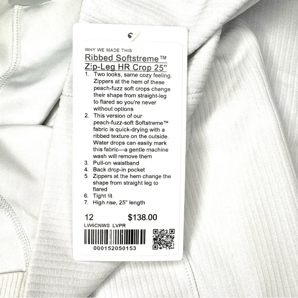 Lululemon Ribbed Softstreme Zip Leg High Rise Crop Pant Light Vapor 12 NWT - Image 11