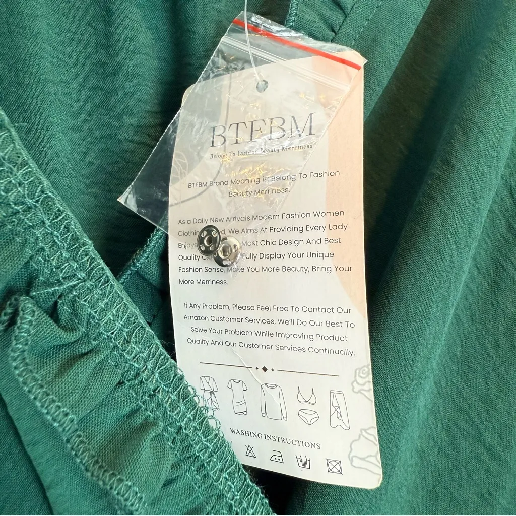 BTFBM Green Strappy Jumpsuit Smocked Waist Romper Ruffle Trim Playsuit XL - Image 9