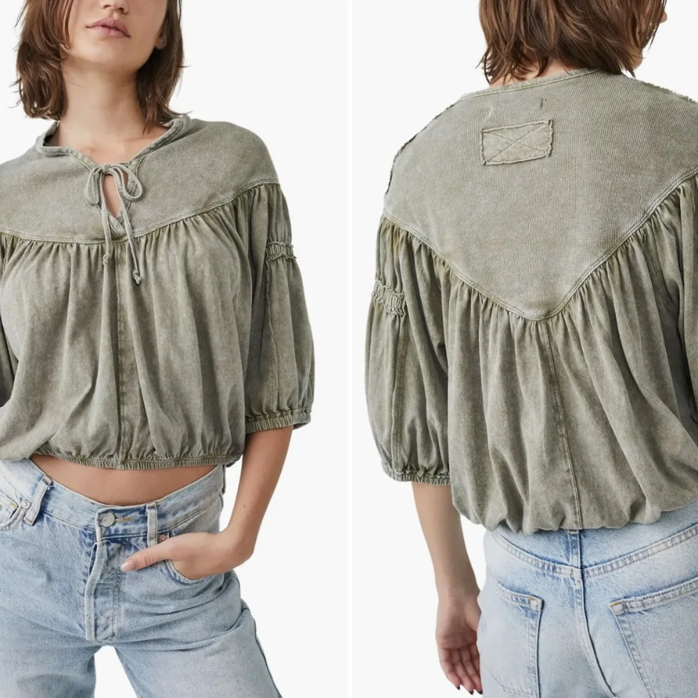 NWOT We the Free Free People No Good Alone Rib Yoke Jersey Top Green - Image 2