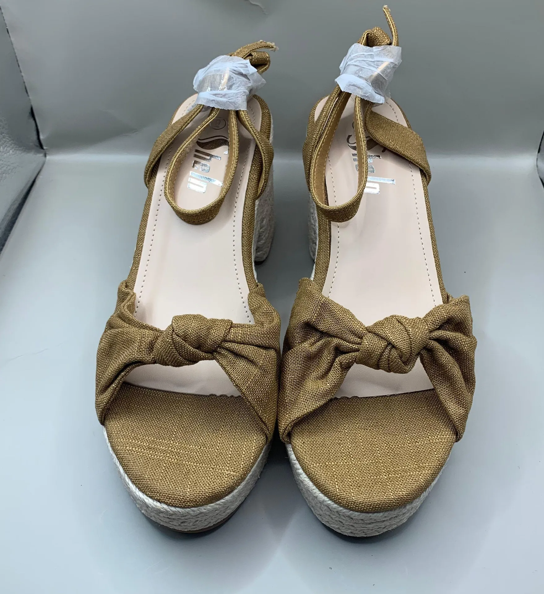 Women Knot Decor Chunky PLatform Ankle Strap Wedge Sandals 9 - Image 3