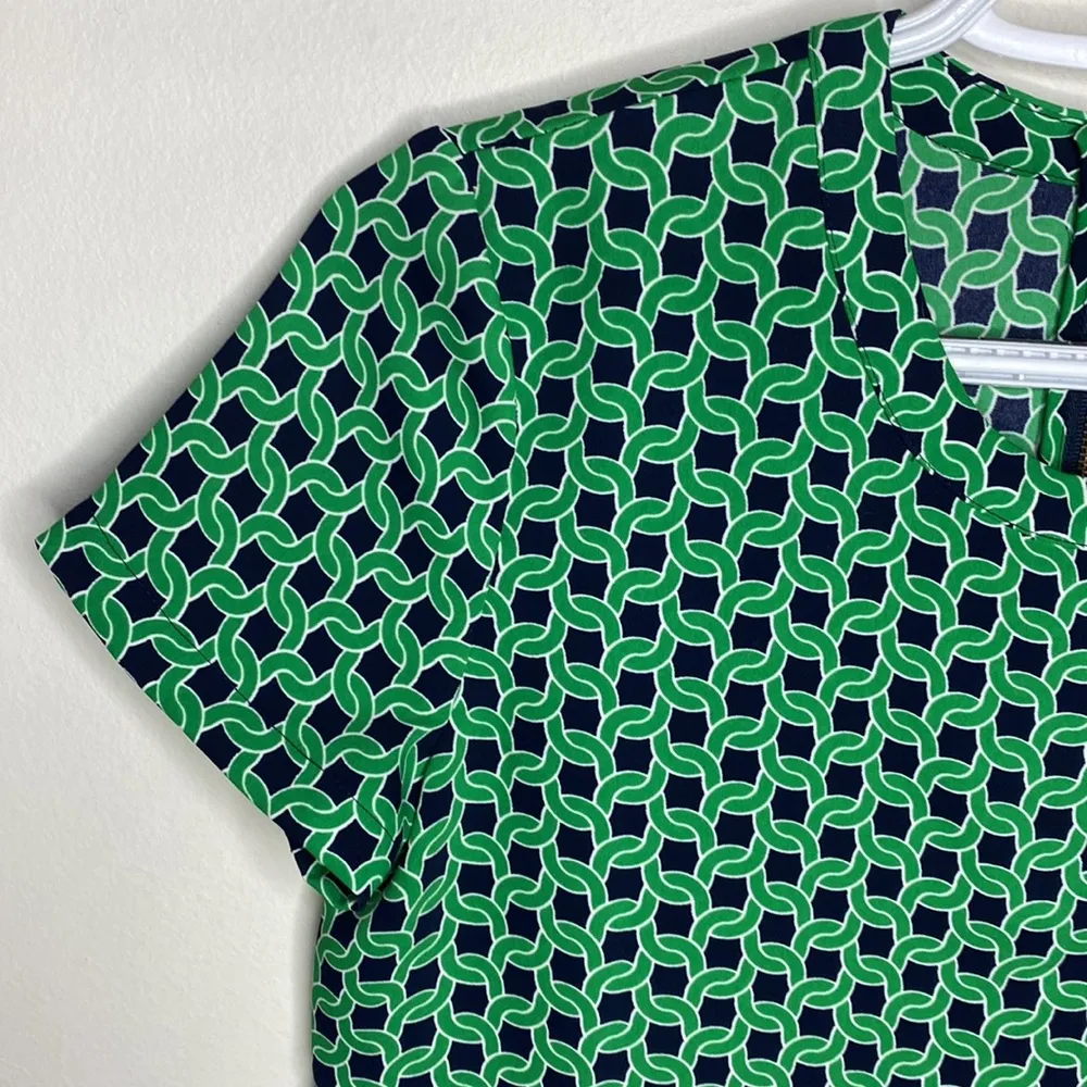 Adrienne Vittadini chain link navy and Kelly green shirt sleeve shift dress sz 0 - Image 70
