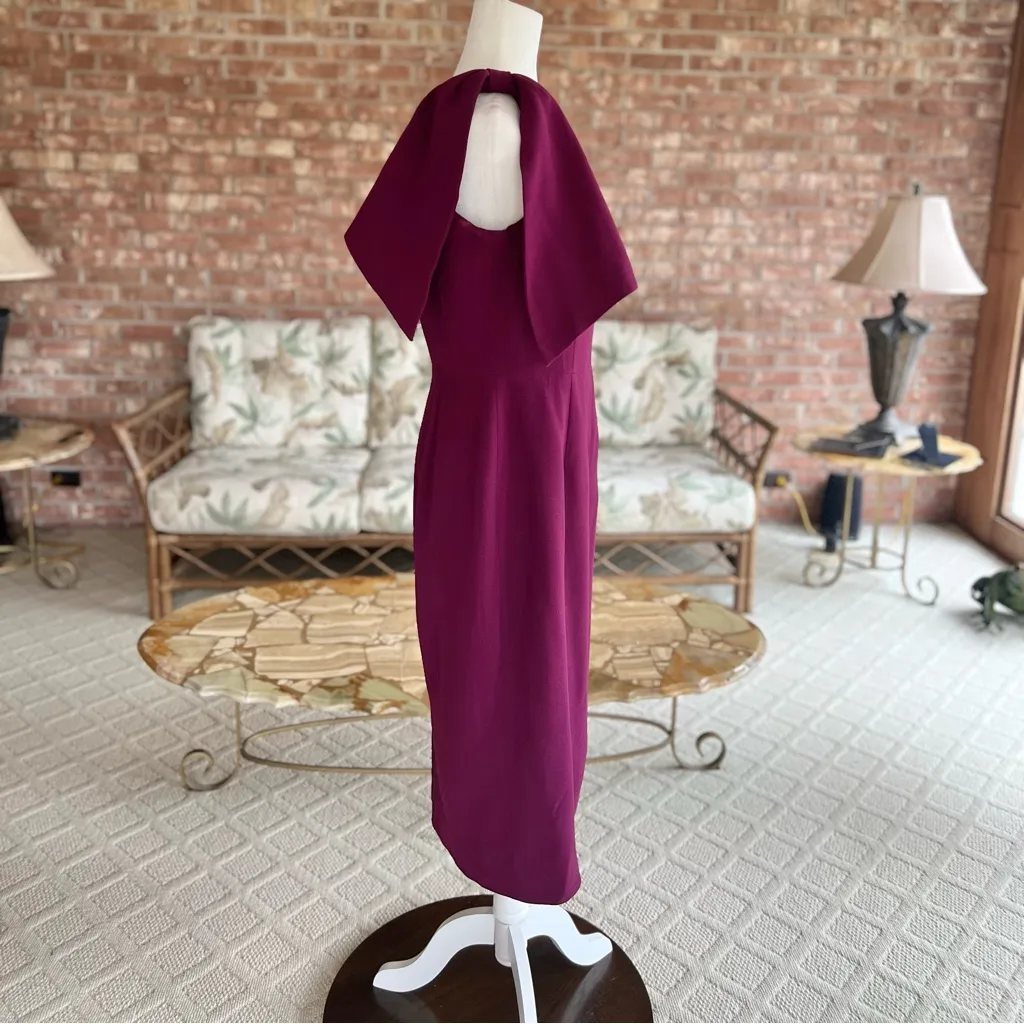 NWT Dress The Population Tiffany Dress Midi Magenta One Shoulder Bow M Cocktail - Image 8