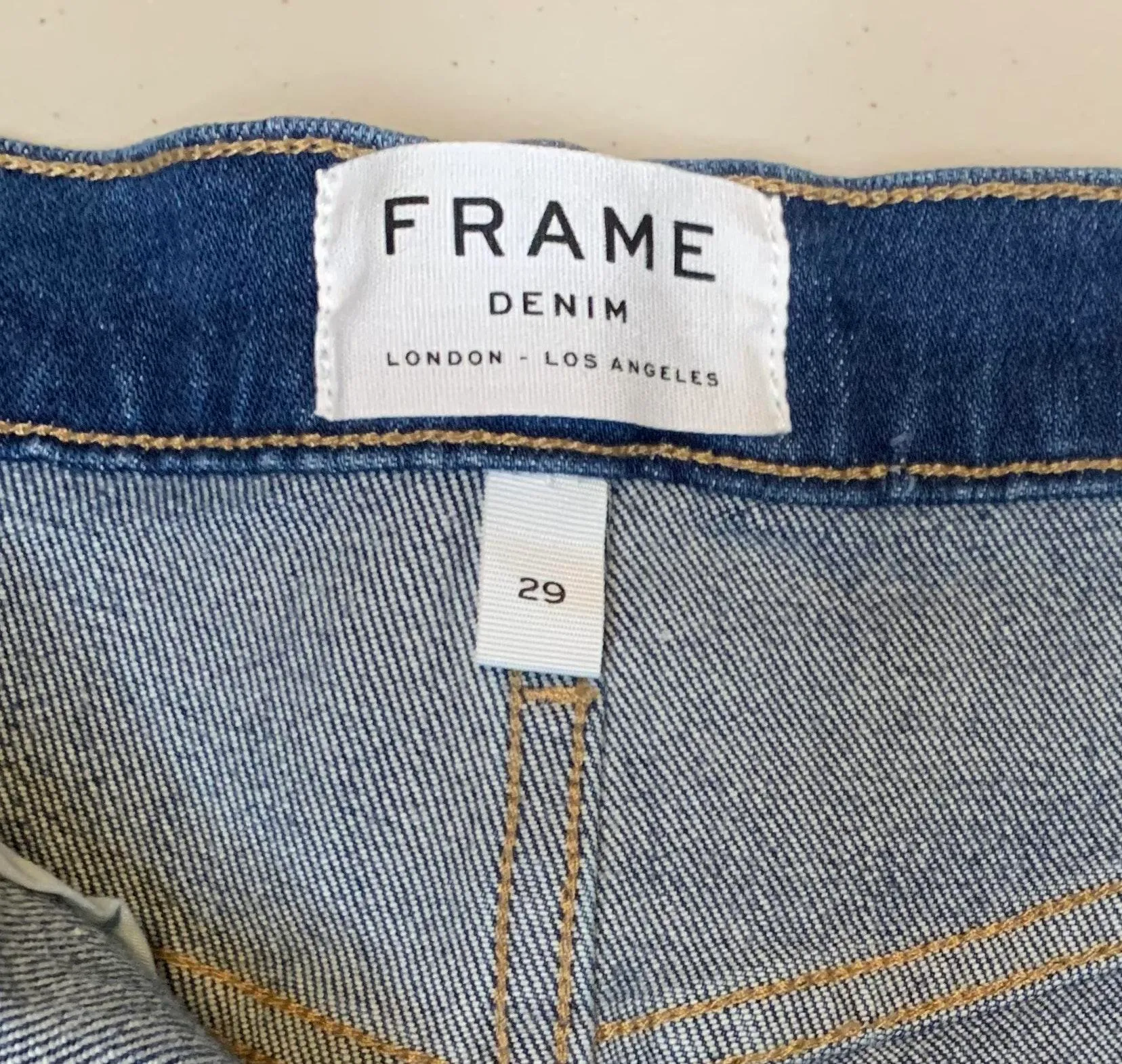 Frame Faded Raw Hem Mid Length Jean Shorts - Image 6