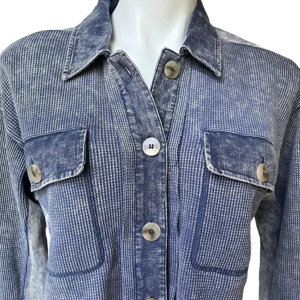 NWT, Mystree Cotton Waffle Knit Cropped Top in Acid Wash Blue, Sz S - Image 9