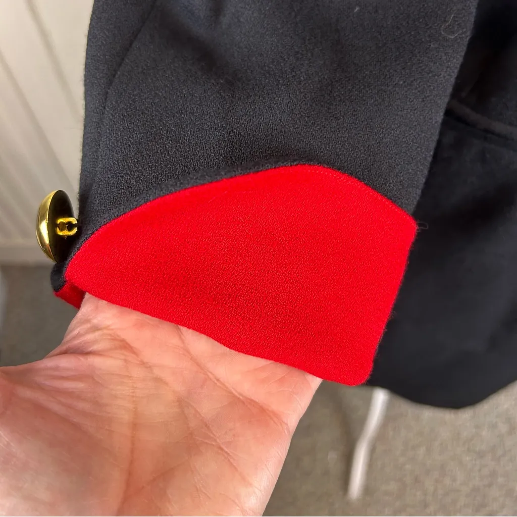 Vintage 1990s Bill Blass Skirt Suit 100% Wool Black Red Waist Sash Lined Size 10 - Image 4