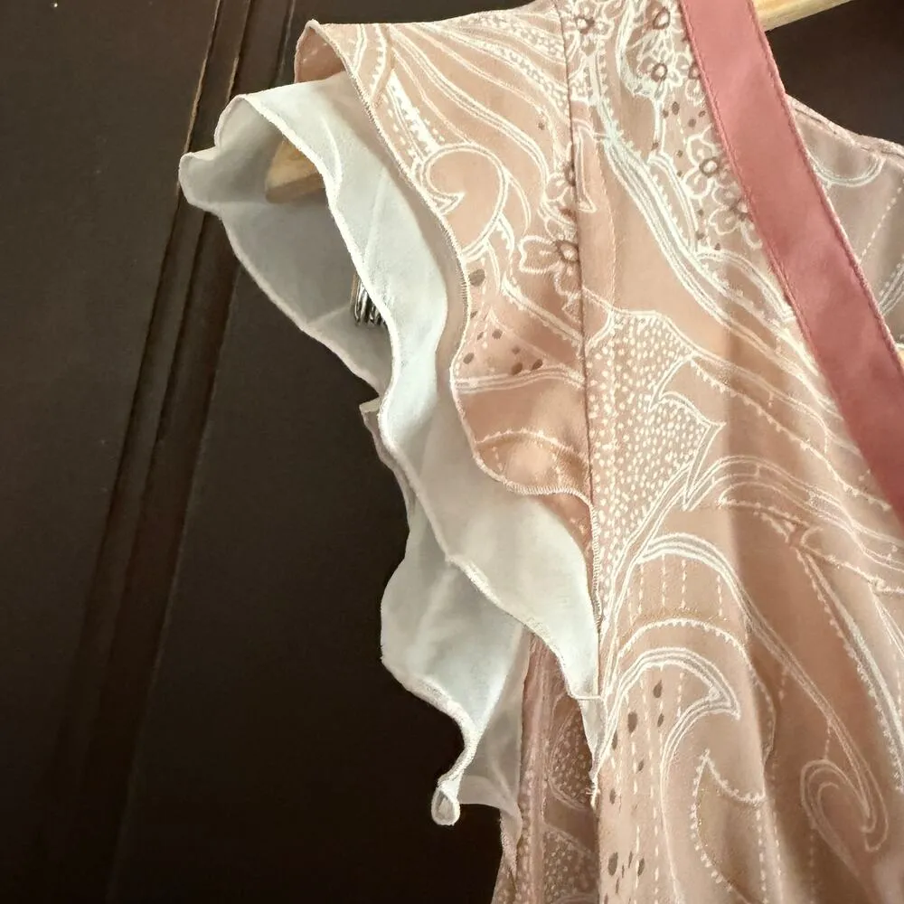 AS KNOW AS DE BASE | Petal pink paisley Y2K Flutter sleeve Top | Small Japanese - Image 6