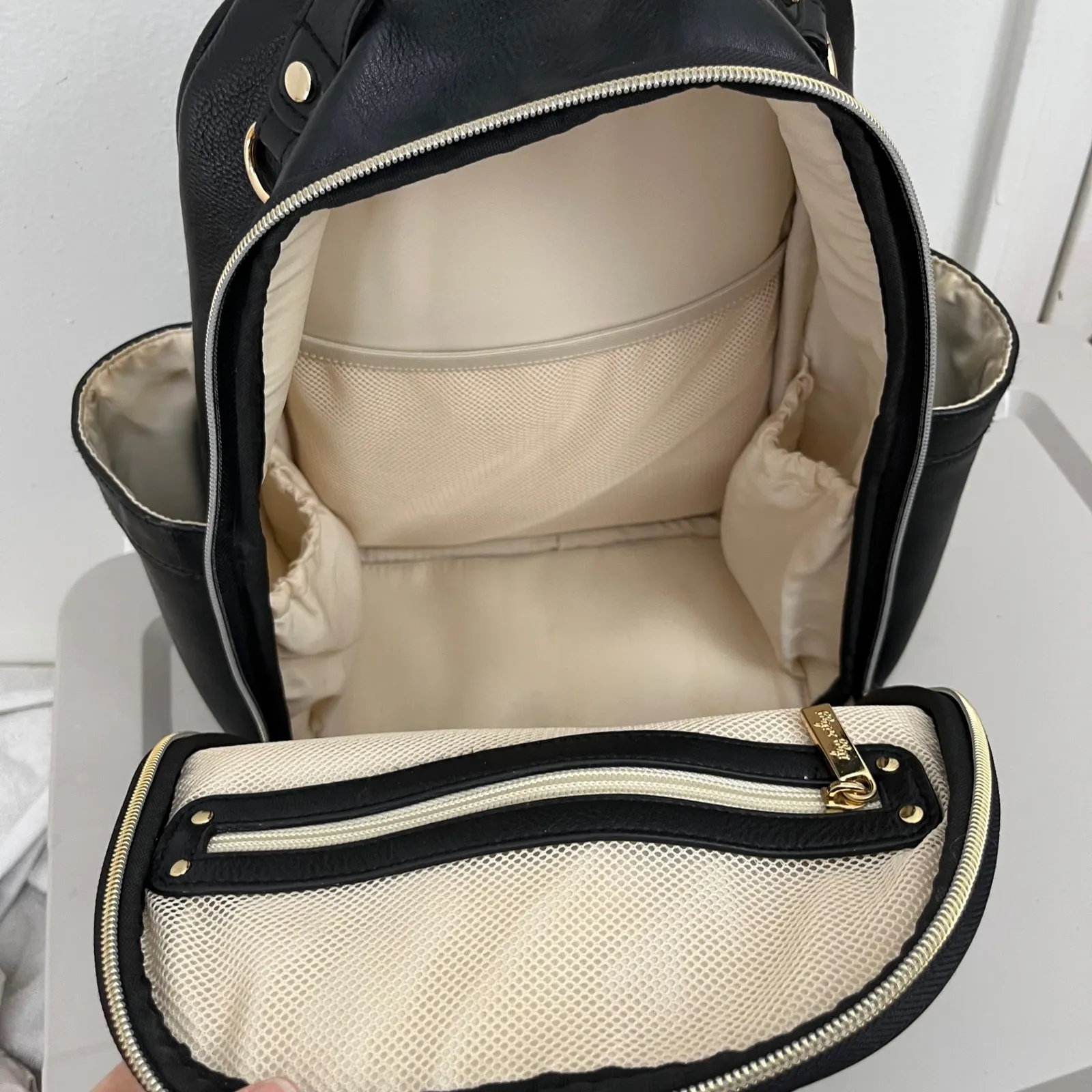 Itzy Ritzy Black Luxury Diaper Backpack Bag Gold Hardware Tassel Changing Pad - Image 9