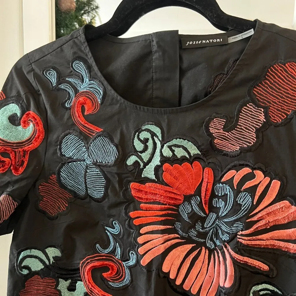 Josie Natori Embroidered Blouse Size 0 Color Black Red - Image 4