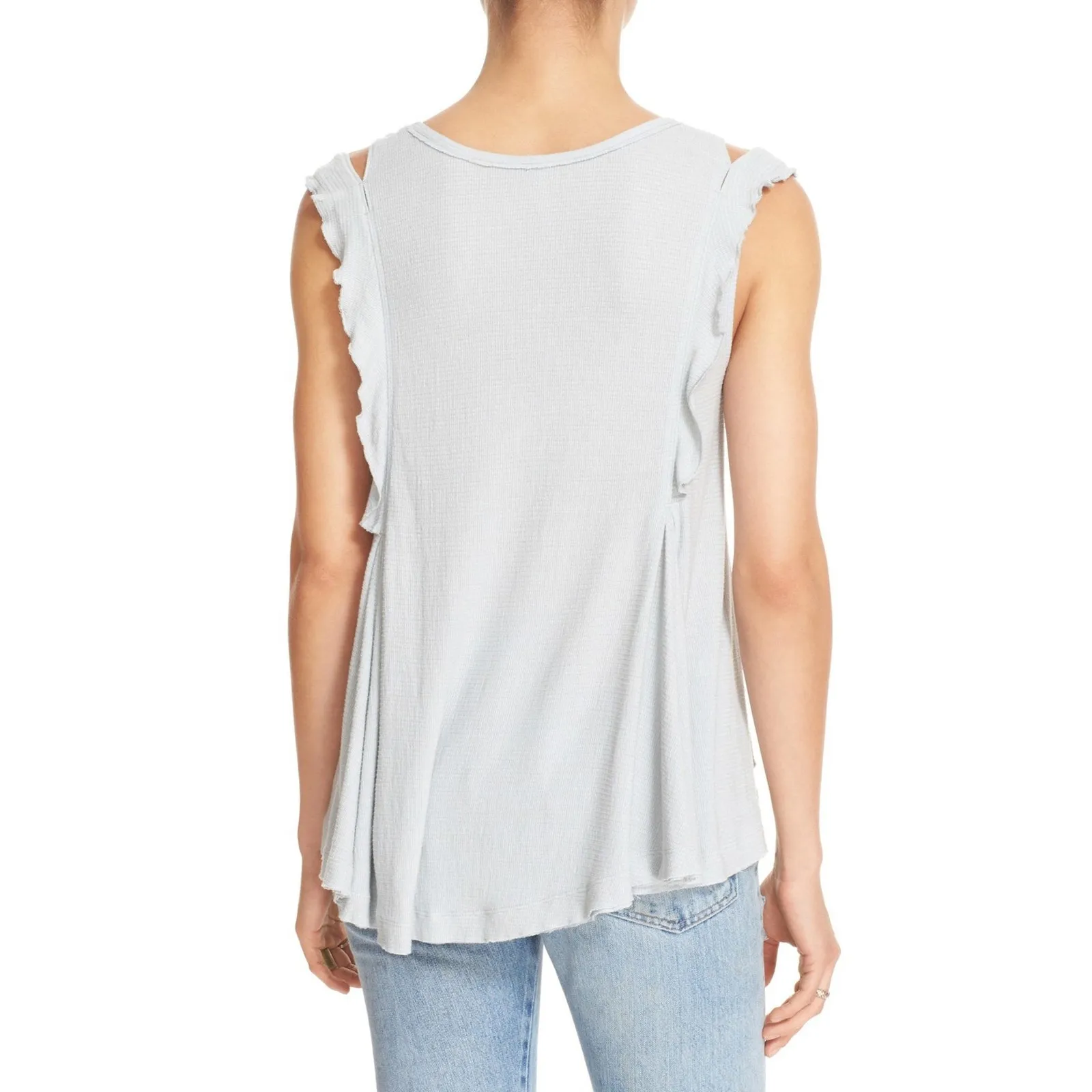 Free People Womens Tank Top Size XS Bondi Waffle Knit Silver Blue‎ Green NEW - Image 3