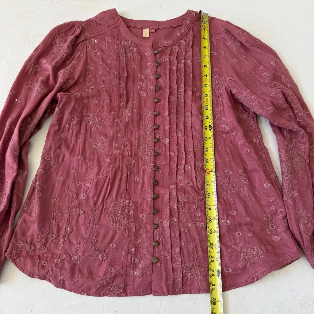 Anthropologie Pilcro Jolie Pintucked Blouse Pink Rose Mauve Size M - Image 9