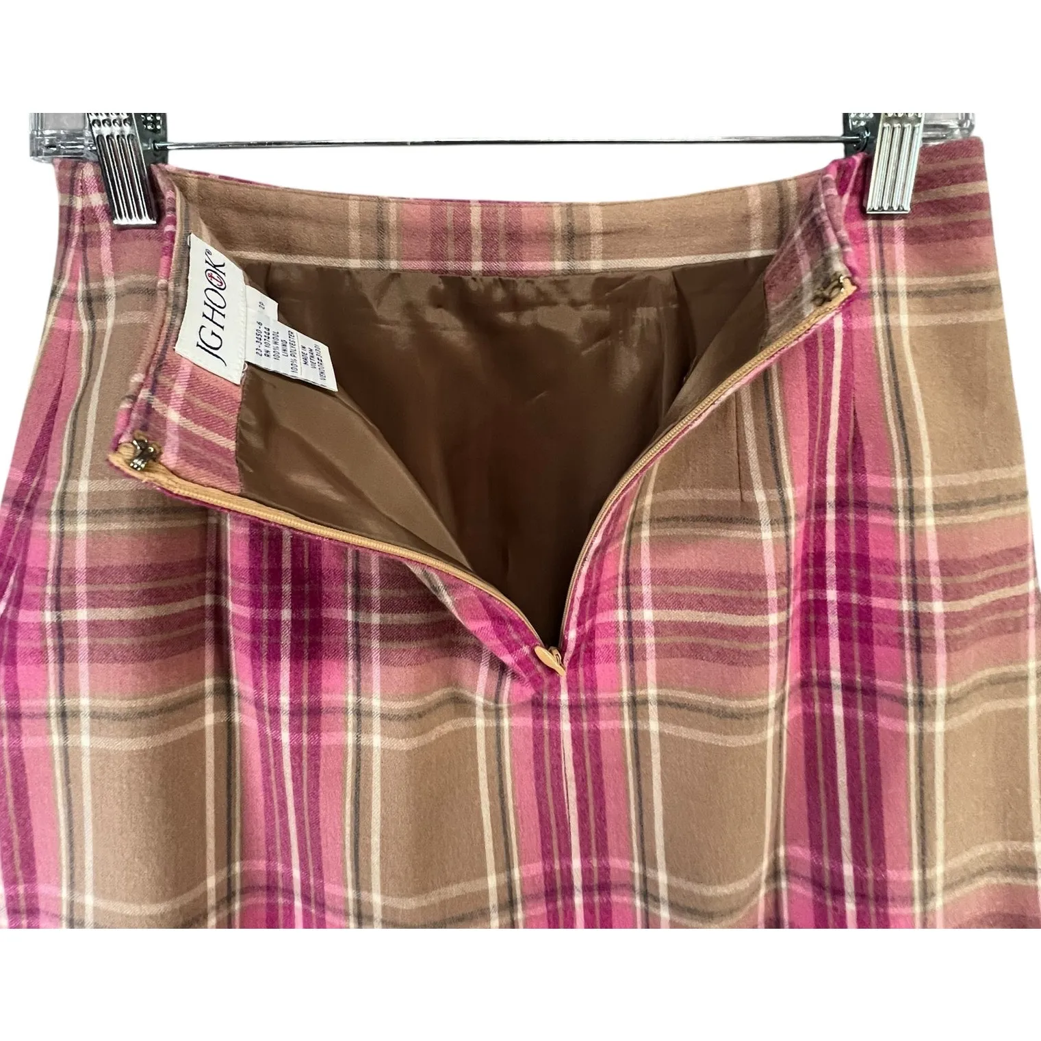 Vintage JG Hook Pencil Skirt 2 Petite Pink Plaid Wool Lined Smart Casual Preppy Size 2P - Image 5
