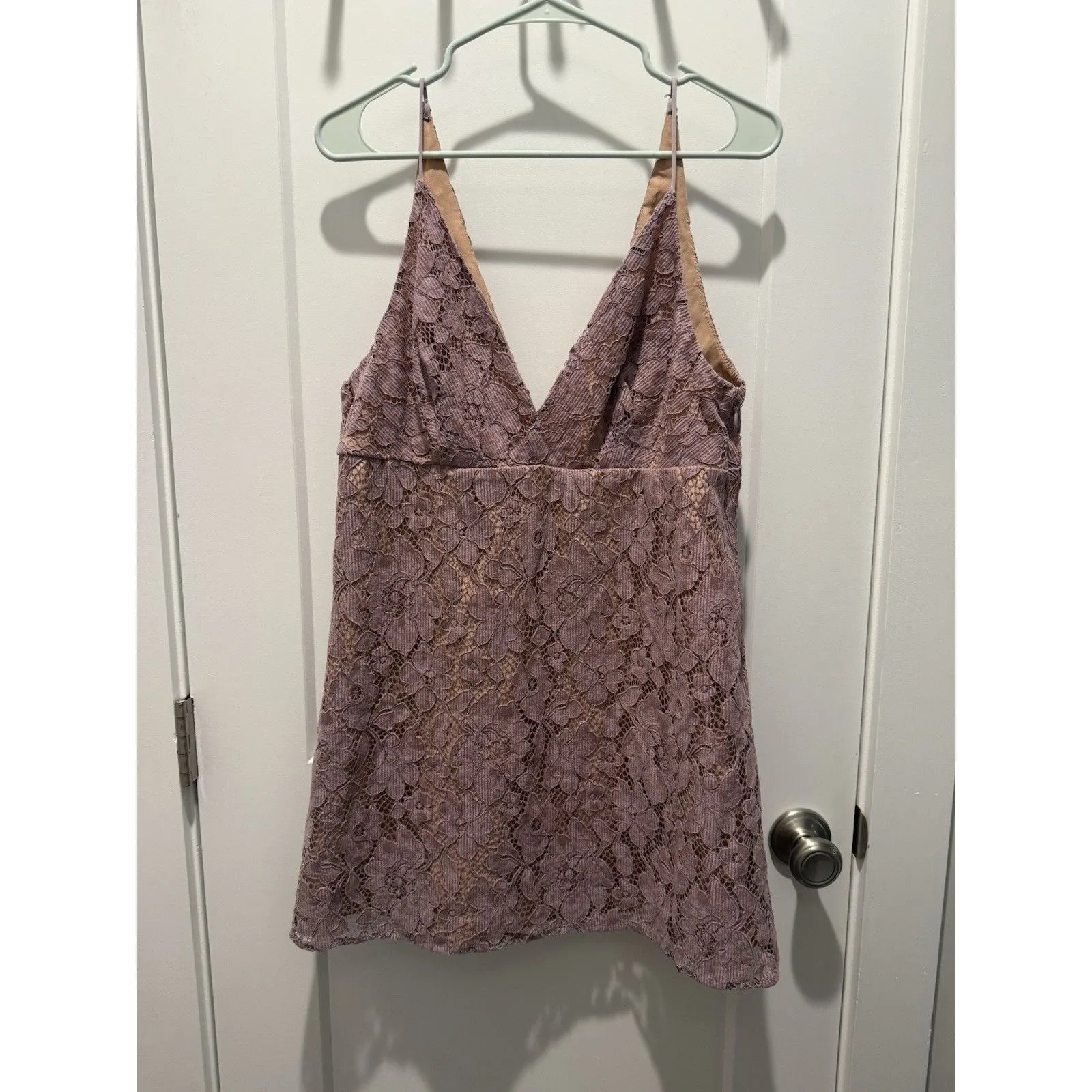 Free People Dangerous Love Mini Dress 12 Lilac Nude Floral Lace Large Purple - Image 2