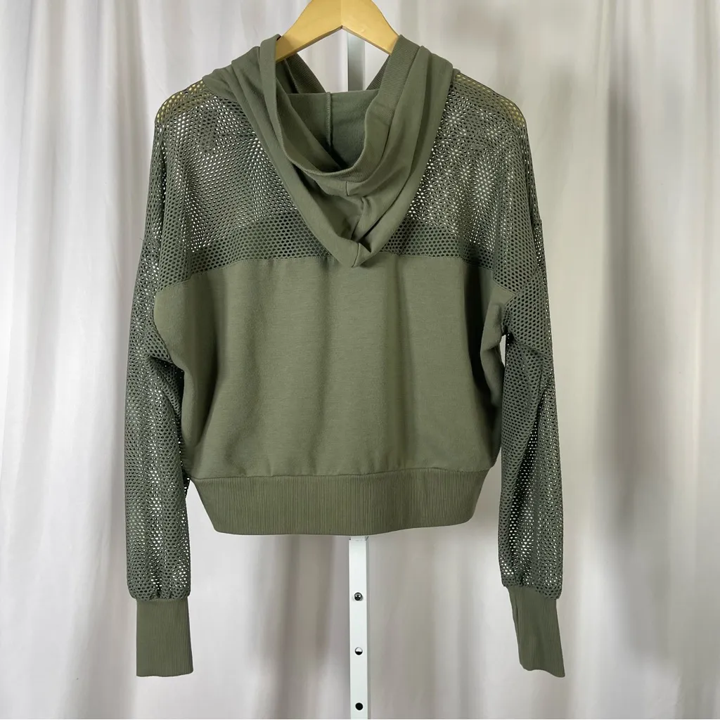 Cali Sport XL Mesh Workout Running Crop Hoodie Sweatshirt Hooded Gym Active Green - Image 2