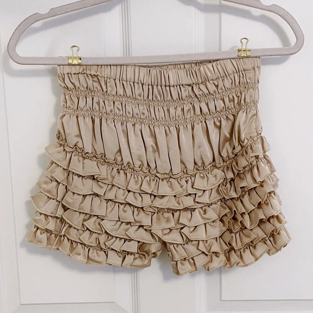 Japanese Kawaii Lolita Pastel Tan Bronze Silky Tiered Layered Summer Shorts - Image 6