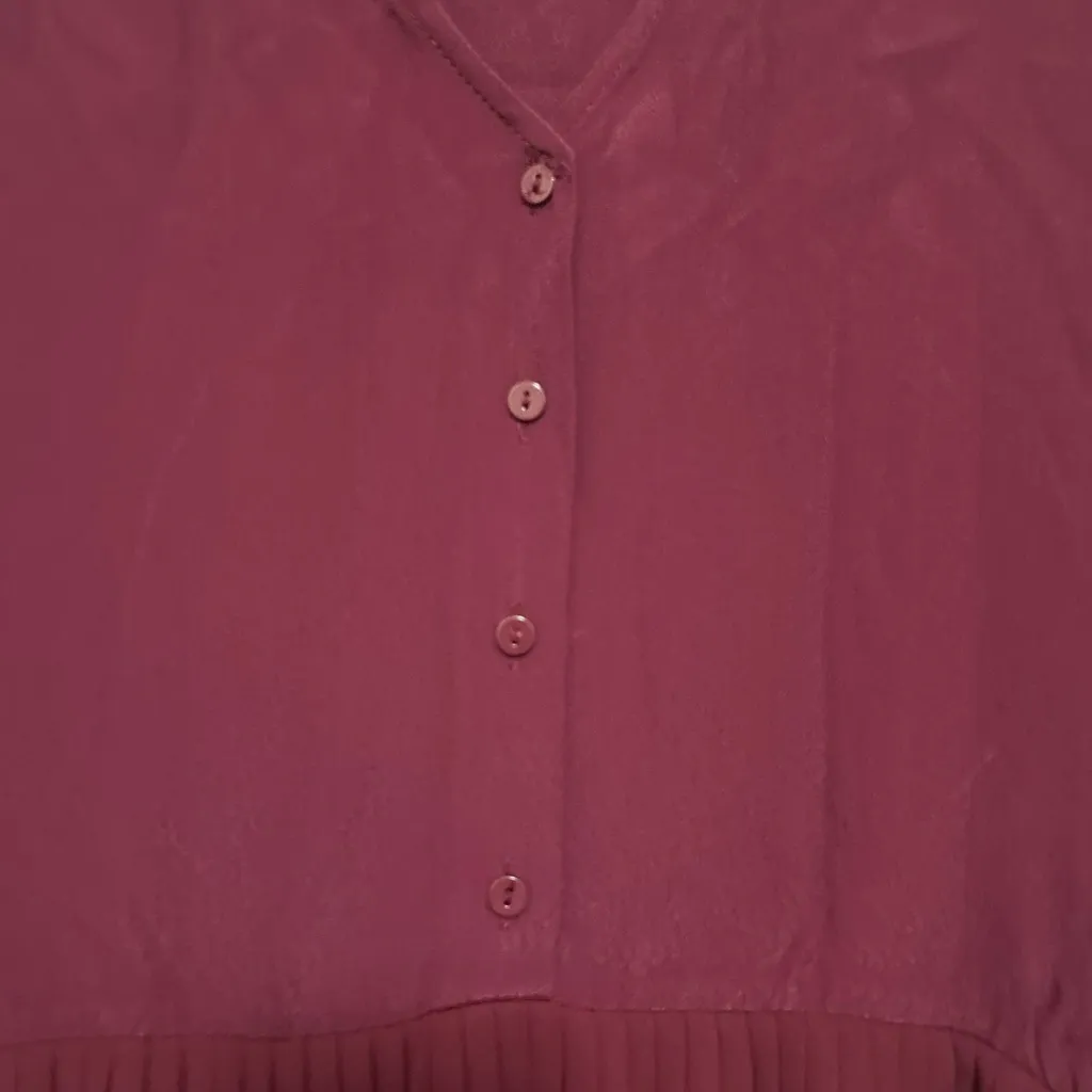 ZARA Woman Contrasting Pleated Buttoned Blouse Dress Tunic Burgundy‎ Size Small - Image 6