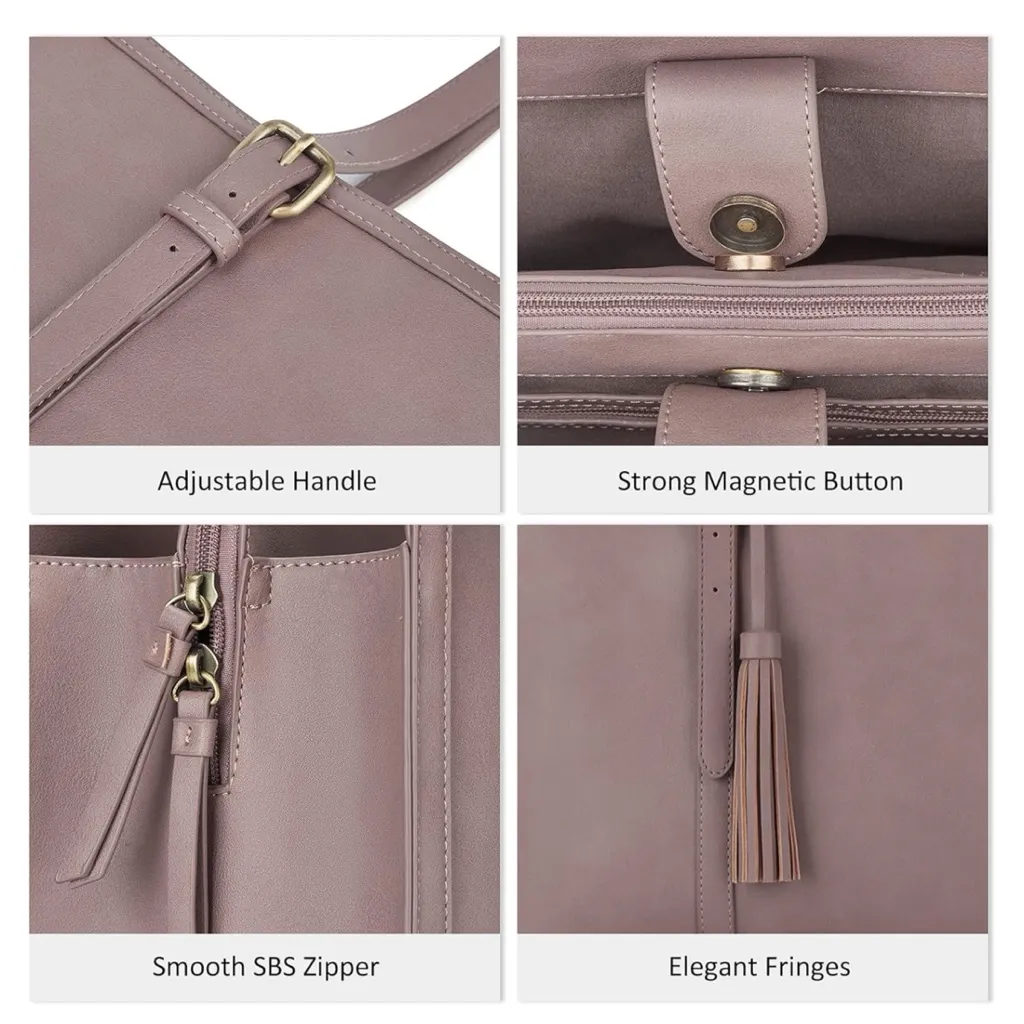 Ecosusi Tan Vegan Faux Leather Laptop Tote Bag 15.6” Work Purse 16x12 - Image 13