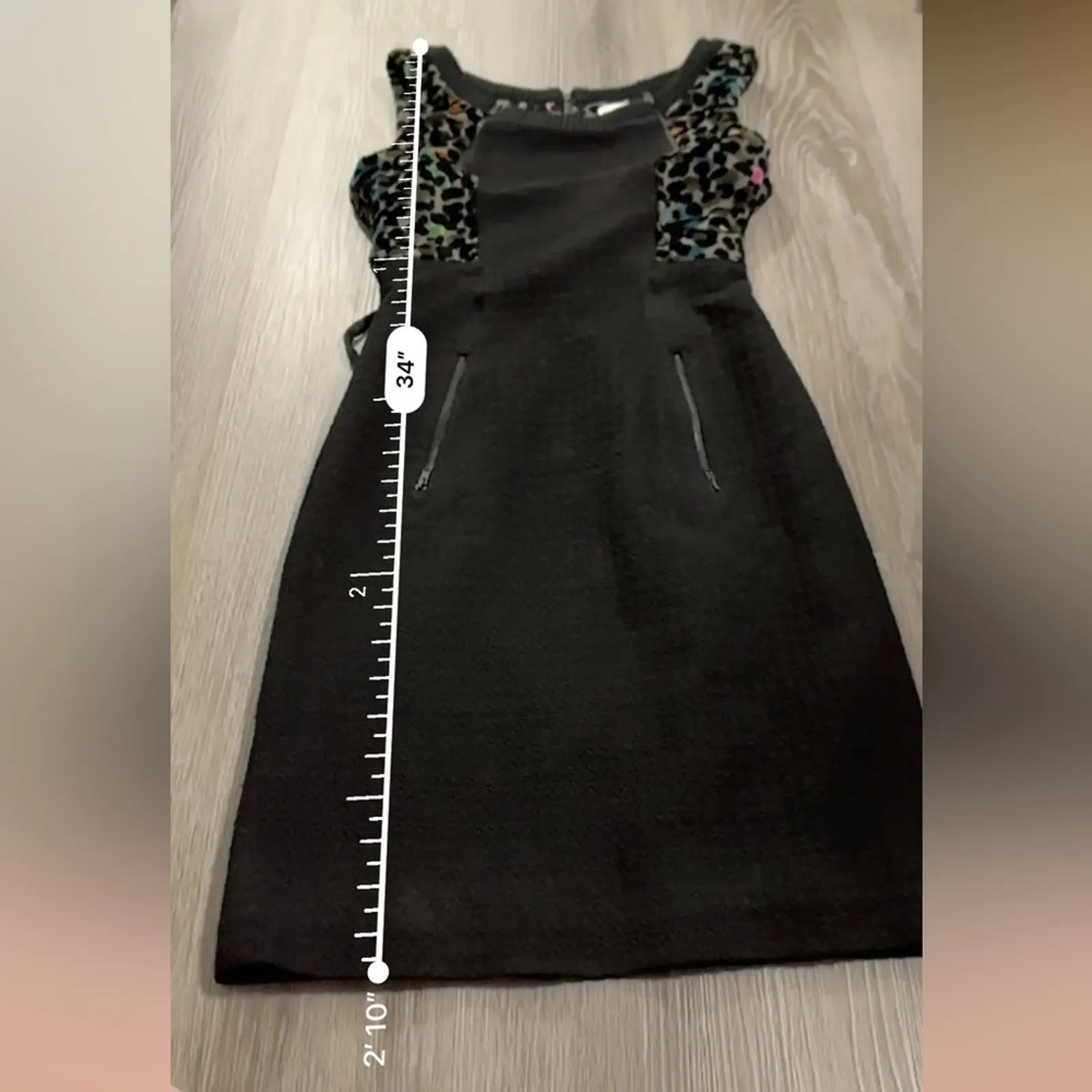 Tracy Reese Black Gray Multicolor Cheetah Print Textured Mini Dress Size 2 - Image 9