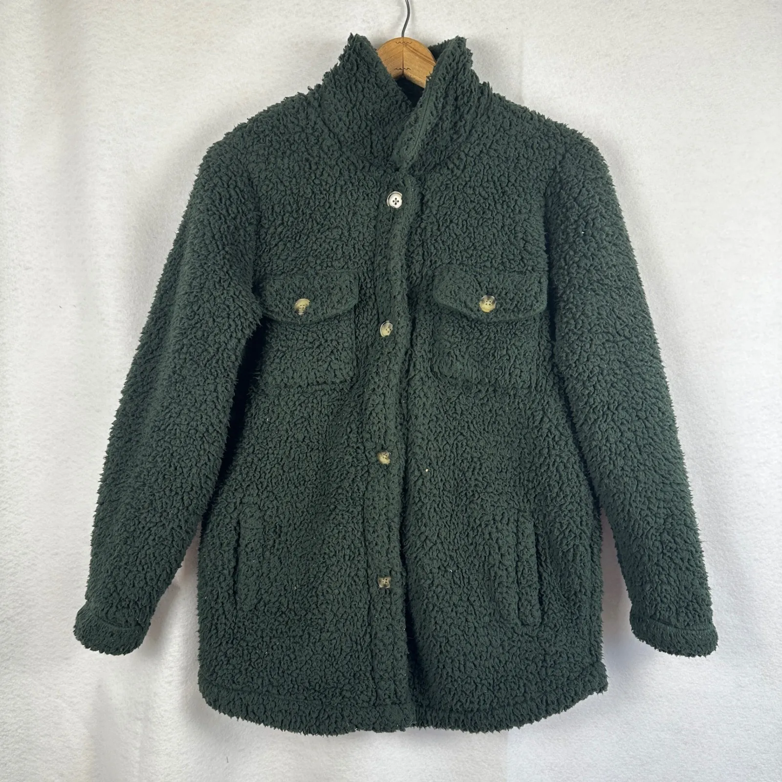 Lee‎ Sherpa Jacket Womens Medium Button Front Olive Green Cozy Warm Outerwear - Image 2