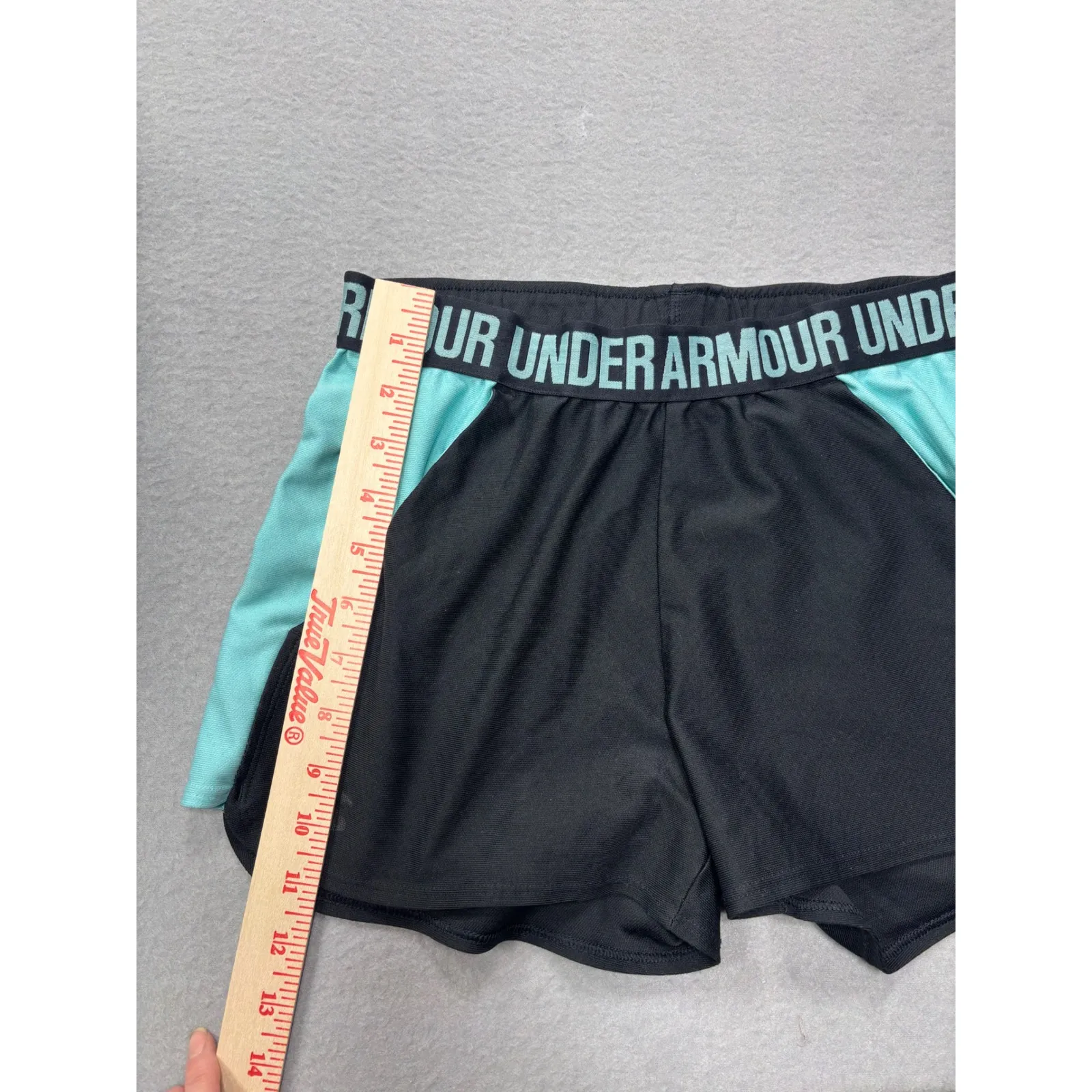 Under‎ Armour Women's Small Running Shorts Athletic Gym Training Black Teal - Image 7