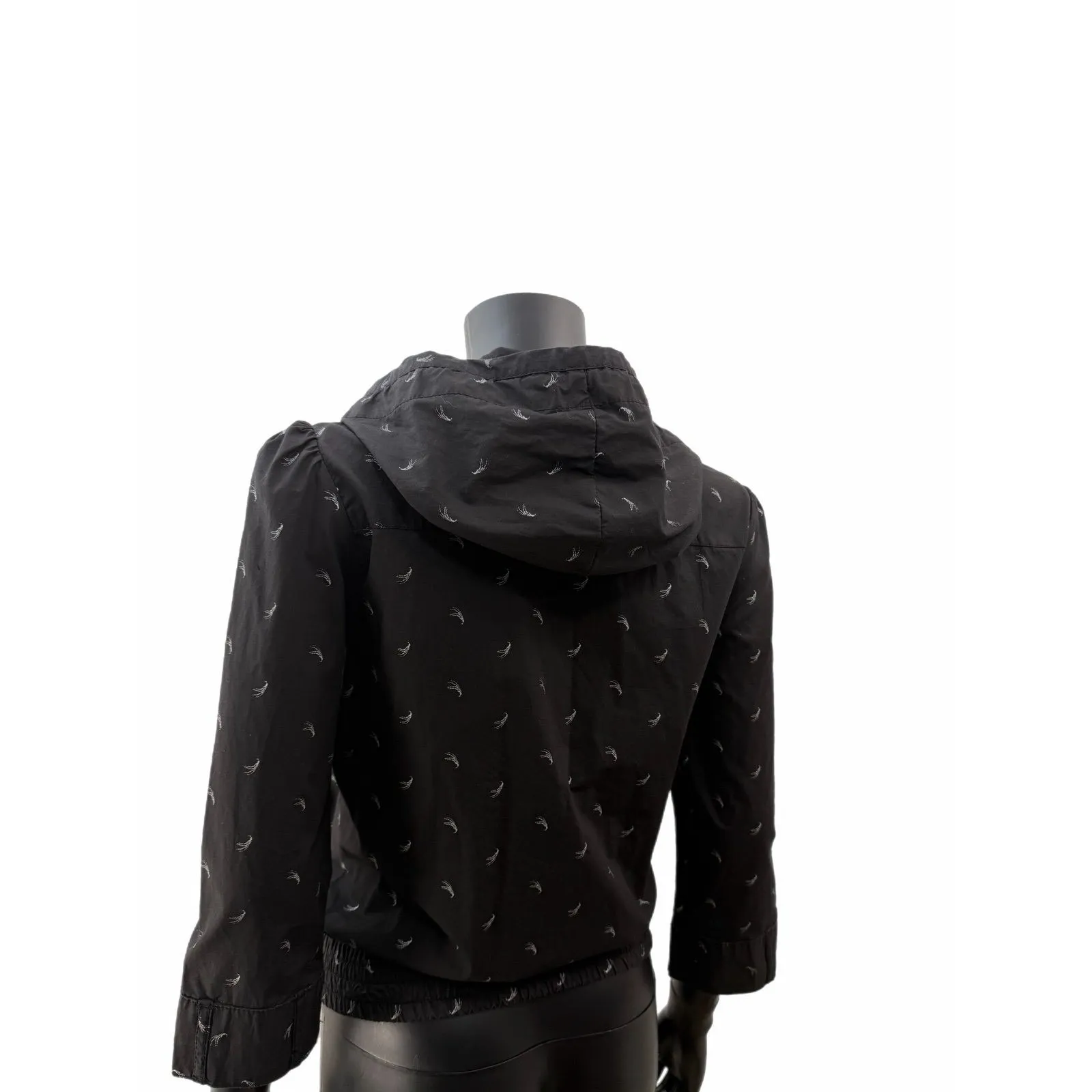 OBEY Black Hooded Lightweight Jacket Women's M Embroidered Birds Zip Up Size M - Image 2