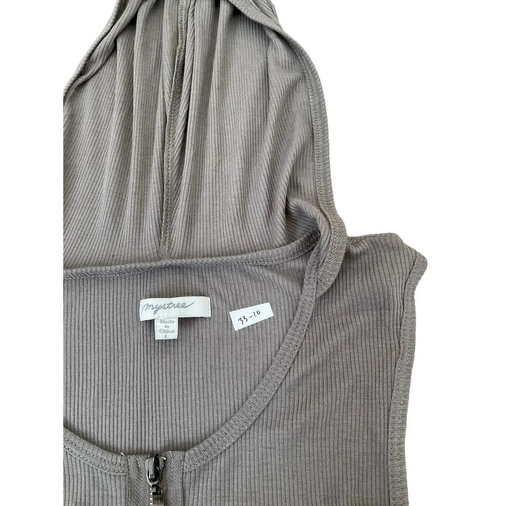 Mystree Grayish Brown Sleeveless Hoodie Dress Women Size Large | 33-10 - Image 4
