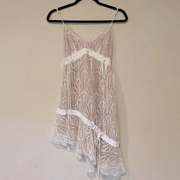 For love and Lemons white lace tie trendy Elegant Lace Asymmetrical Dress - Image 5