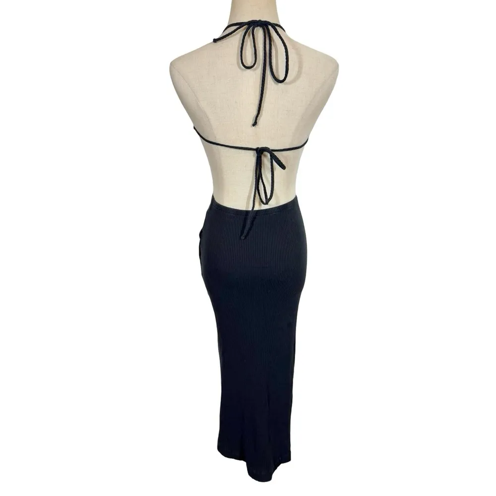 Free People FP Beach Margaret Ribbed Cut Out Backless Midi Dress Black - Image 7