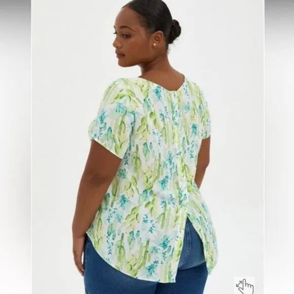Torrid Blouse Women's Green White Abbey Georgette Button Back Cactus Plus sz 5X - Image 2