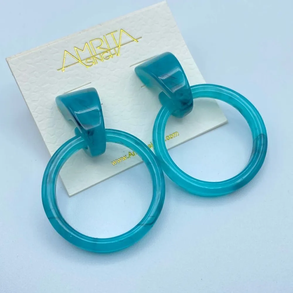 Amrita Singh Blue Marble Drop Resin Earrings Retired - Image 4