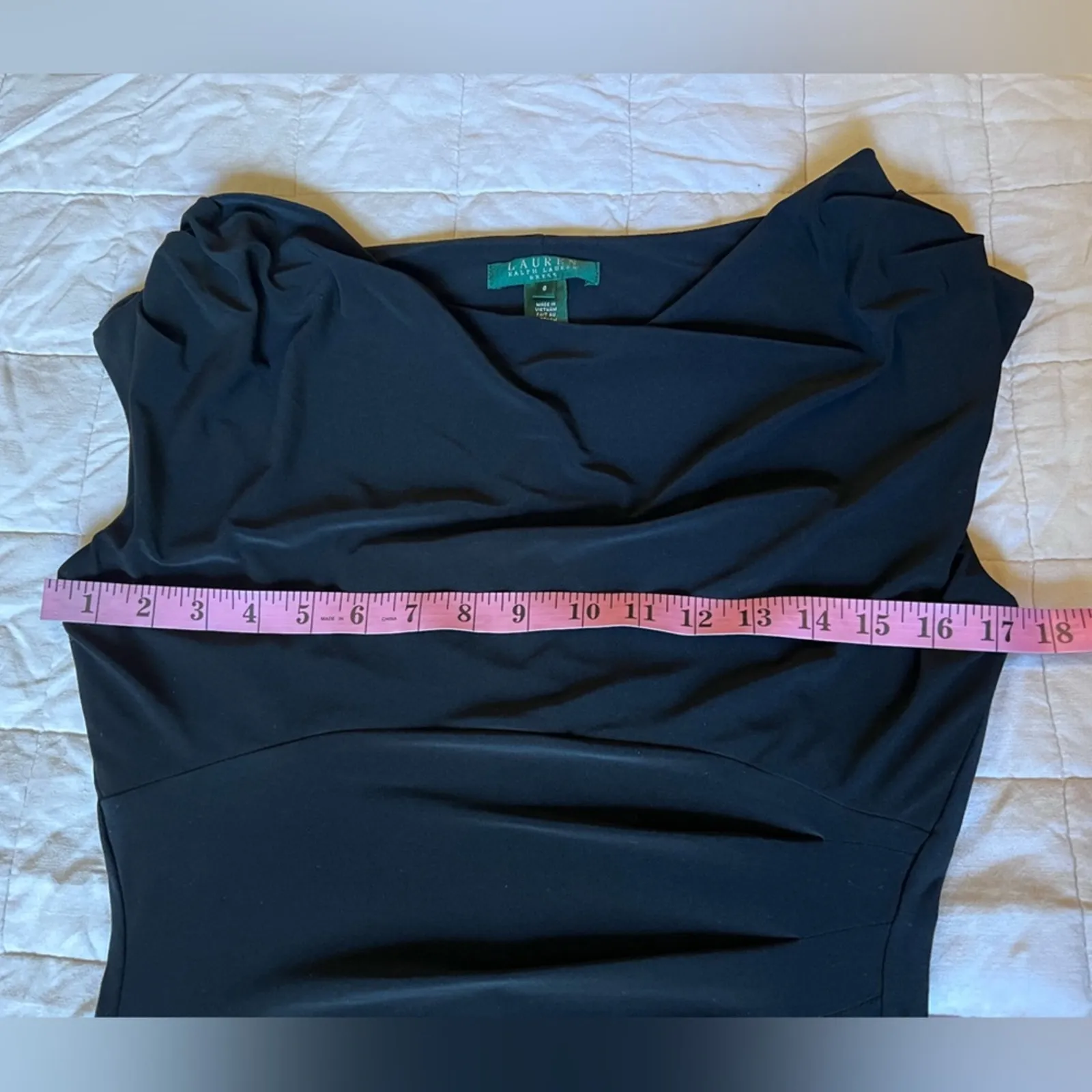 LRL Black Wrap Effect Cowl Neck Elegant Black Midi Dress Classic Holiday - 6 - Image 5